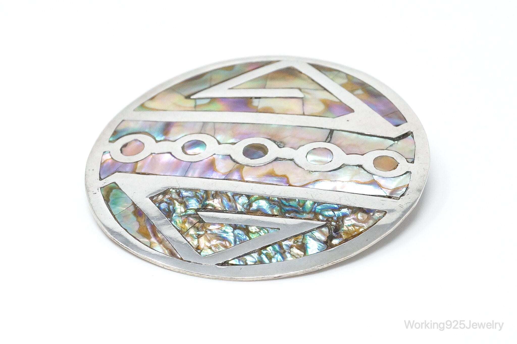 Vintage Taxco Mexico Abalone Paua Shell Sterling Silver Brooch Pin Pendant