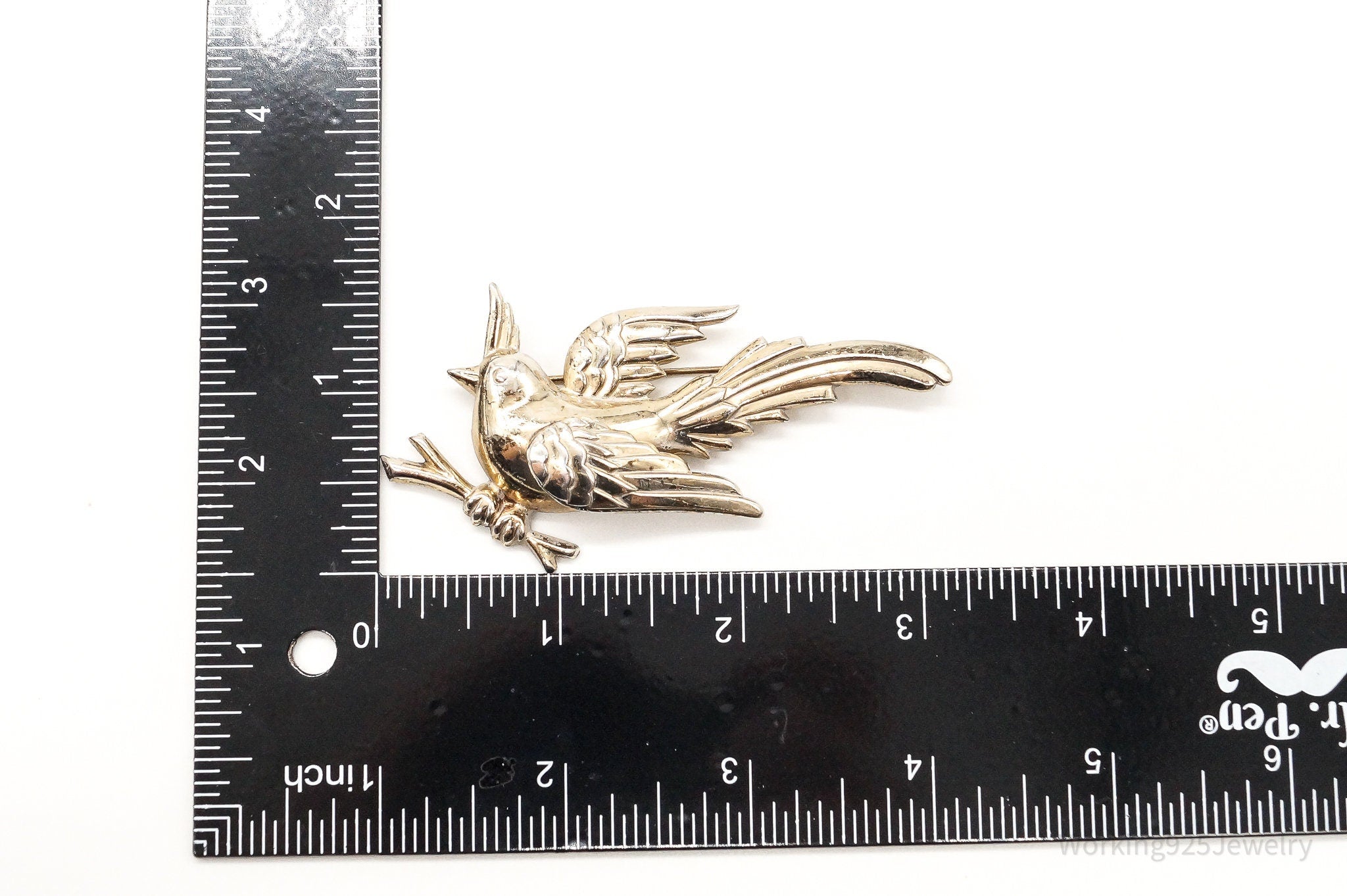 Rare Large Vintage Designer Monet Bird Gold Wash Sterling Silver Brooch Pin