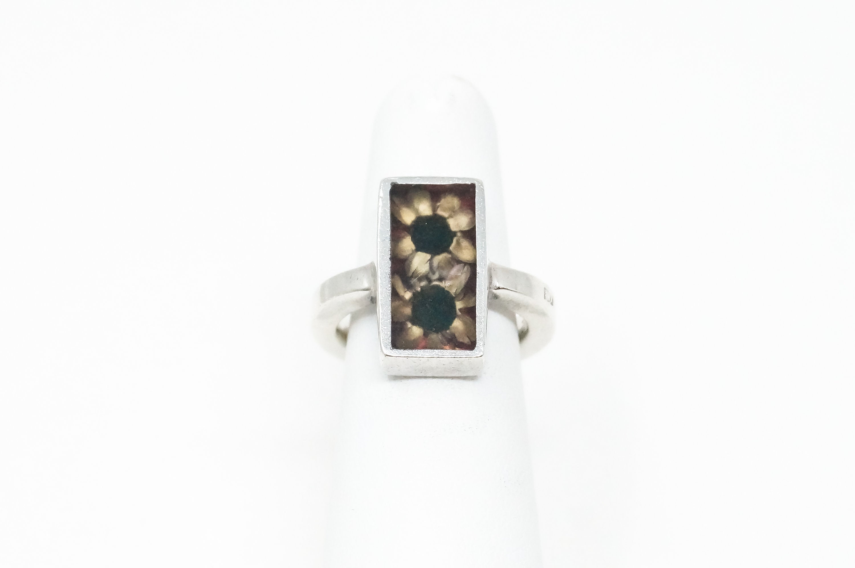 Vintage English Flower In Glass Sterling Silver Ring - Sz 5.5 -798472285