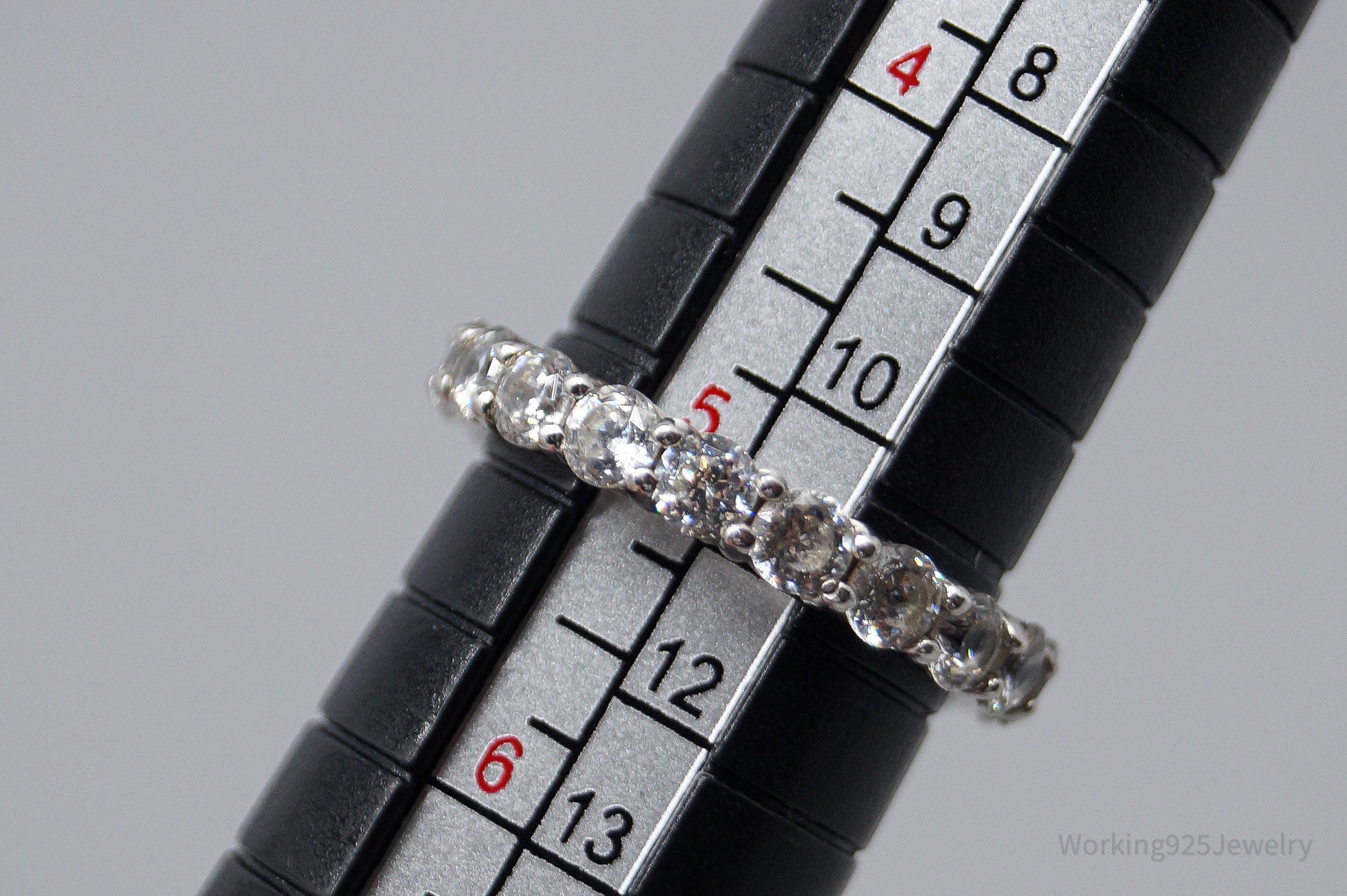 Vintage Cubic Zirconia Platinum Clad Sterling Silver Ring - Size 5