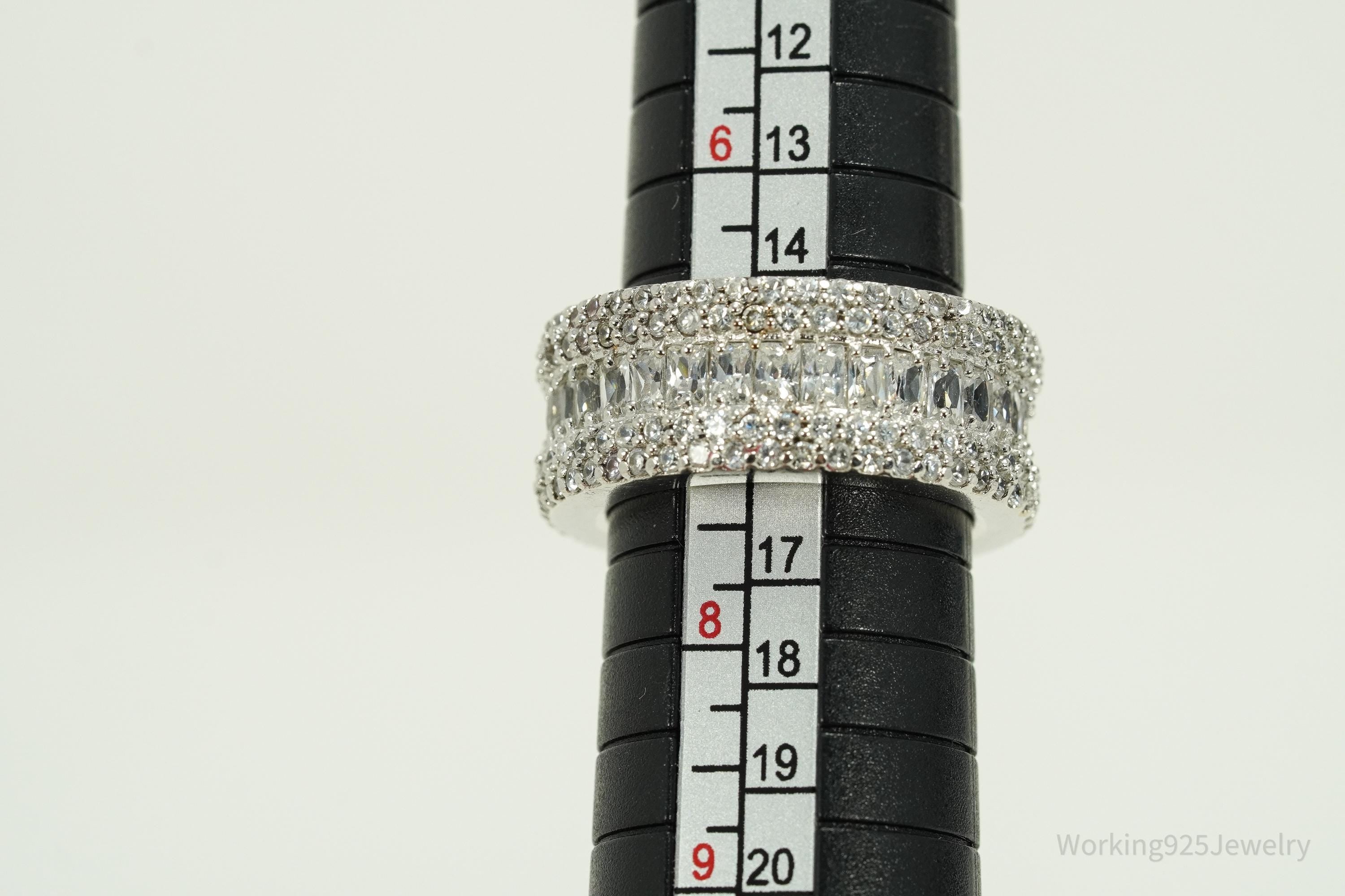 Vintage Cubic Zirconia Sterling Silver Band Ring - Size 7.25