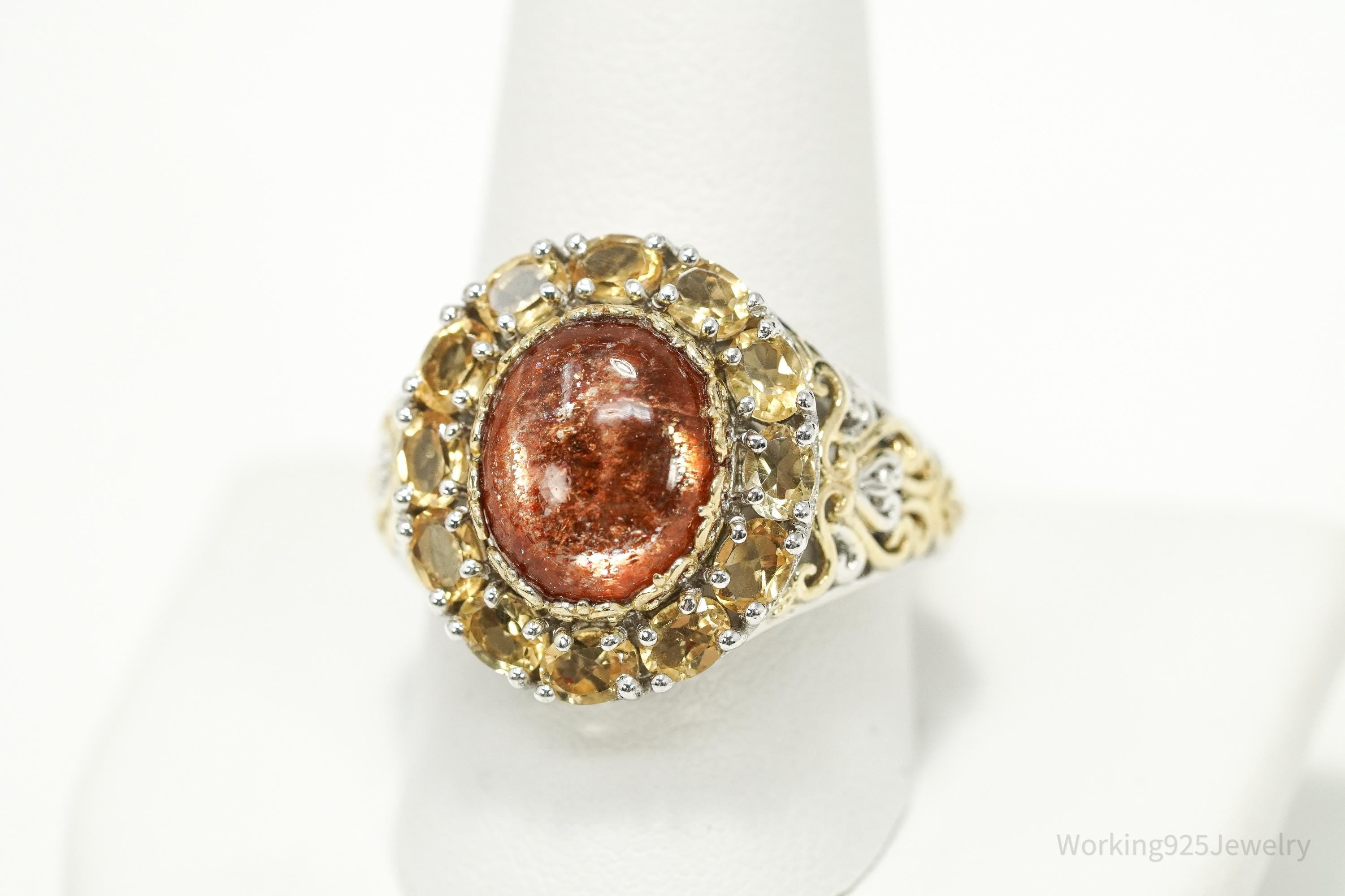 Vintage Goldstone & Citrine Gold Vermeil Sterling Silver Ring - Size 10.25