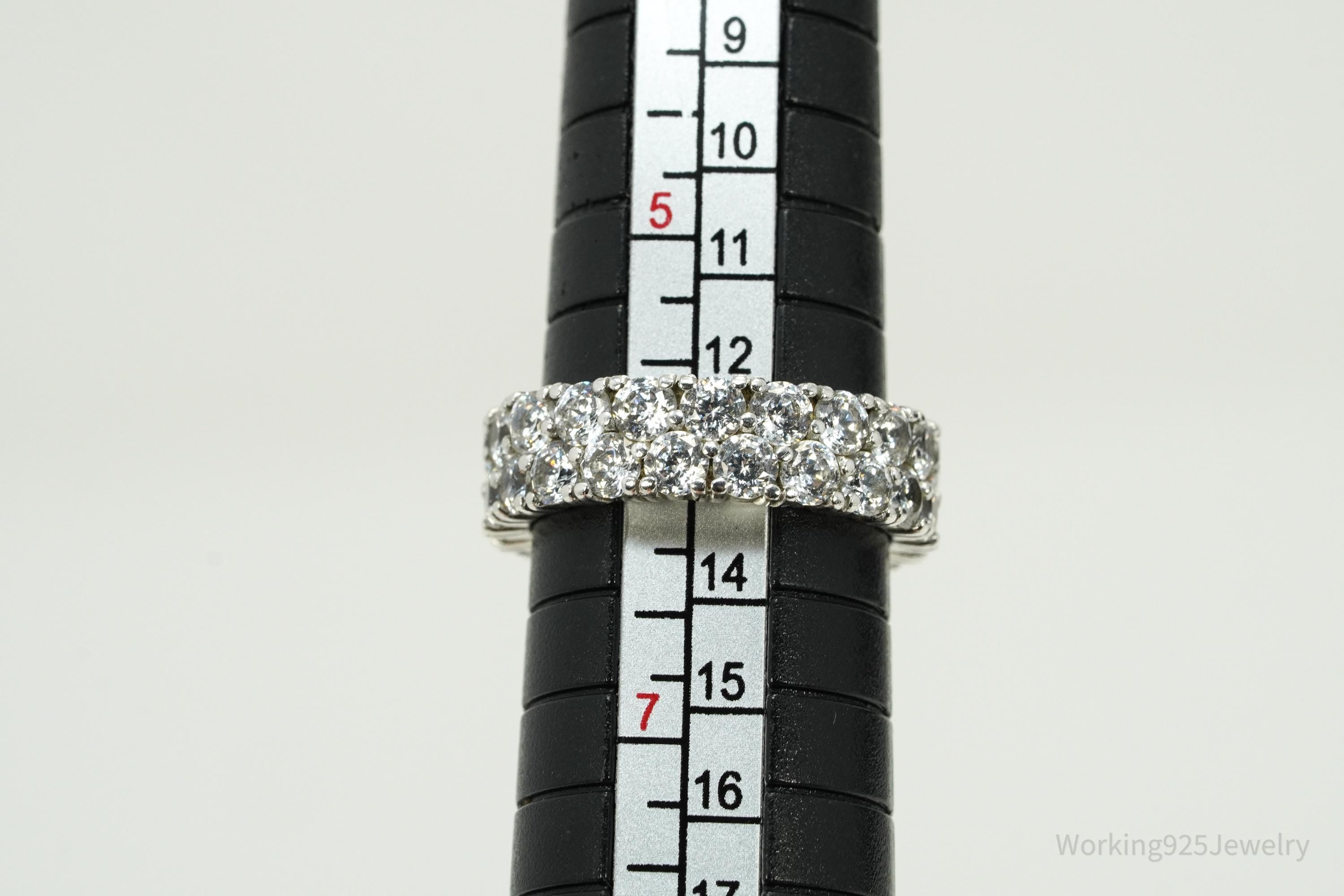 Vintage Eternity Band Cubic Zirconia Platinum Clad Sterling Silver Ring - Sz 6
