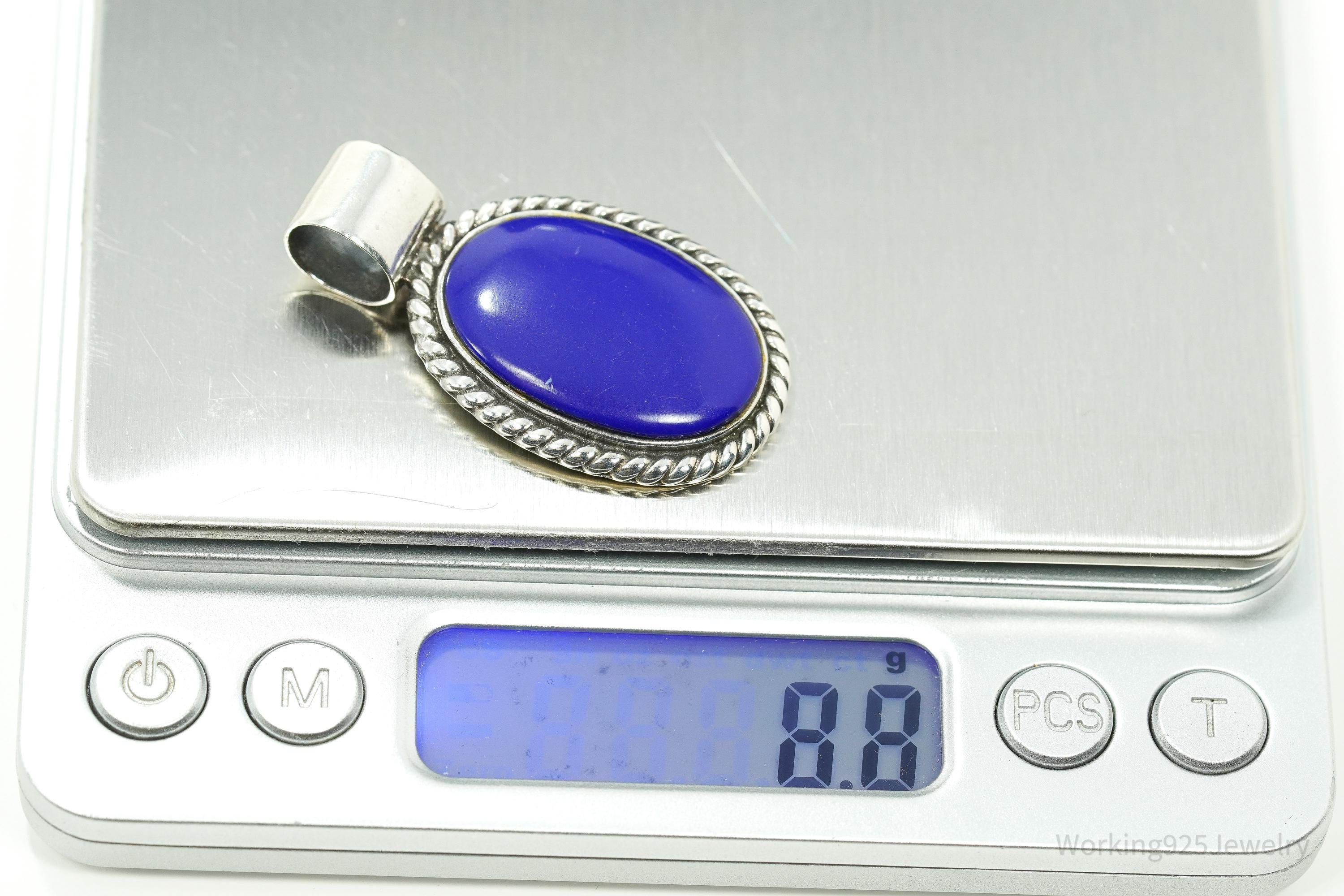 Large Vintage Lapis Lazuli Sterling Silver Pendant