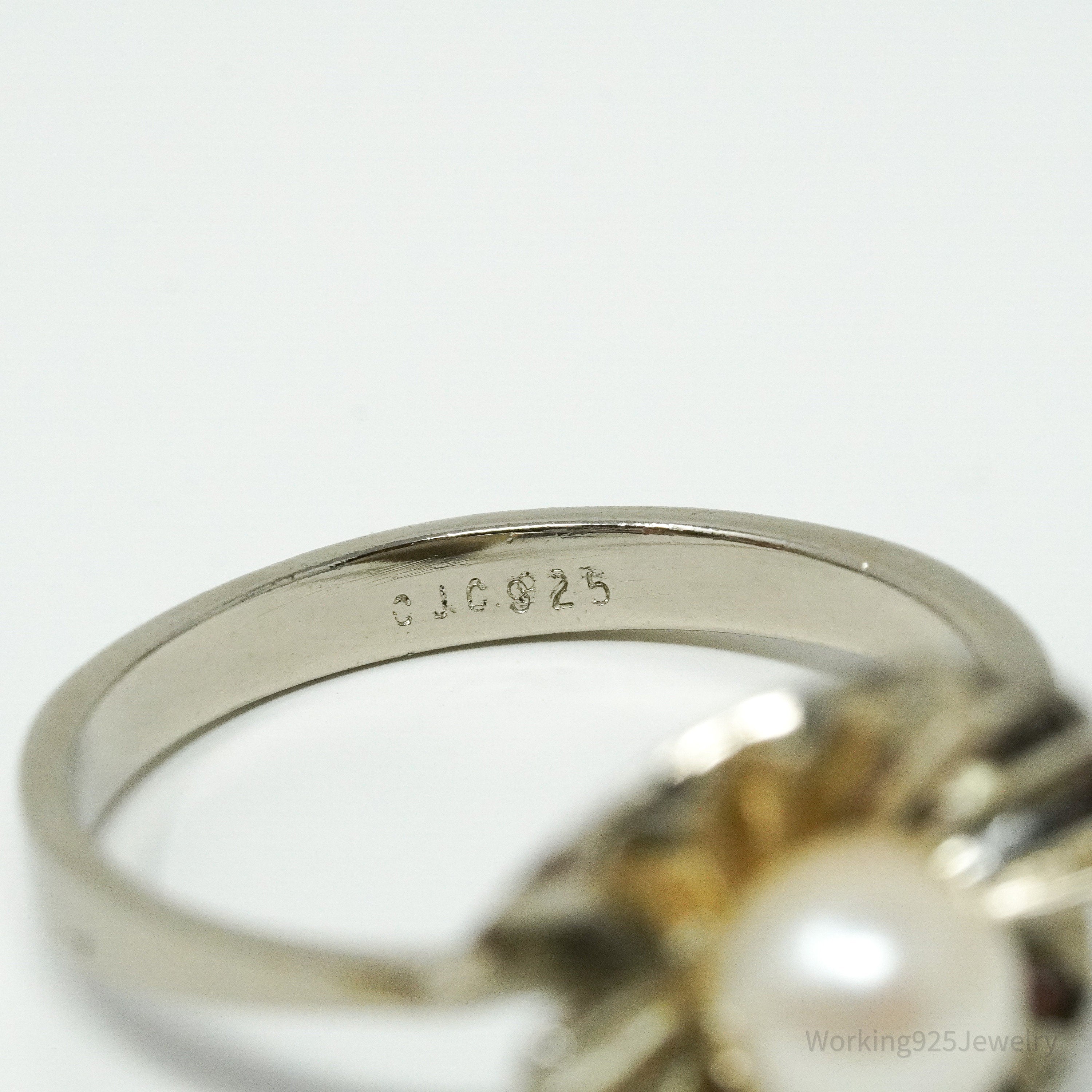 Vintage Pearl Sterling Silver Ring - Size 9