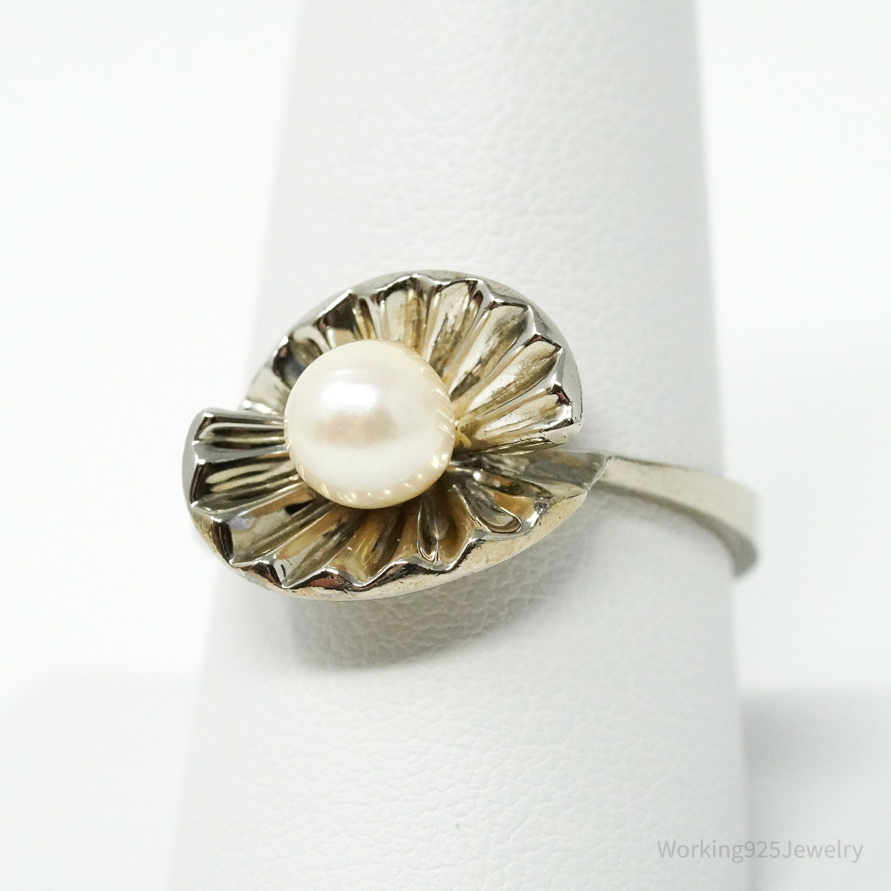 Vintage Pearl Sterling Silver Ring - Size 9