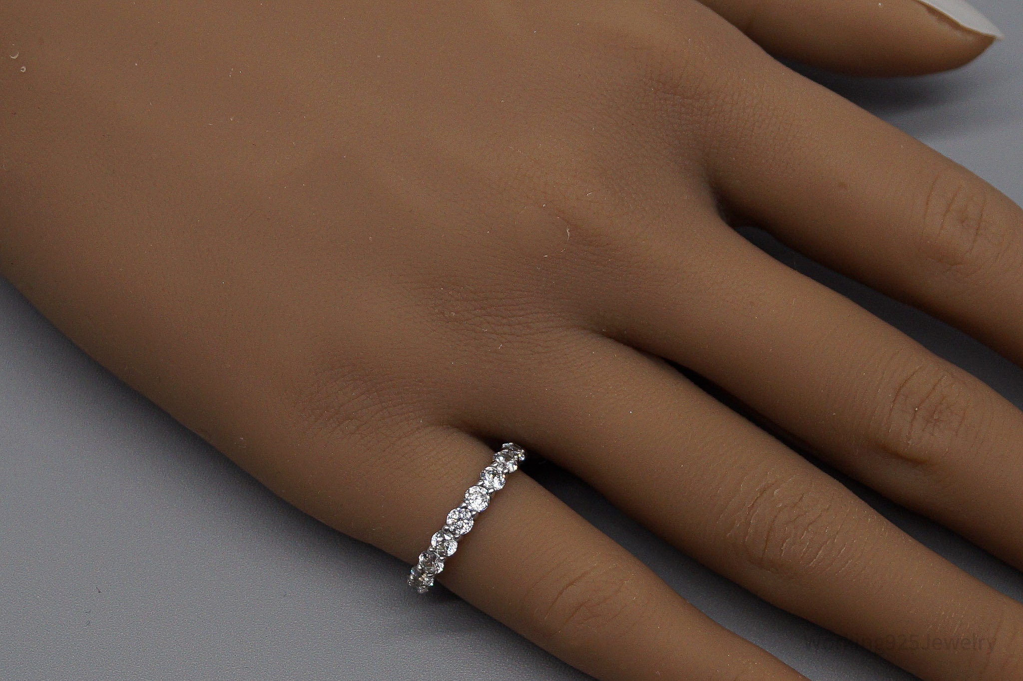 Vintage Cubic Zirconia Platinum Clad Sterling Silver Ring - Size 5