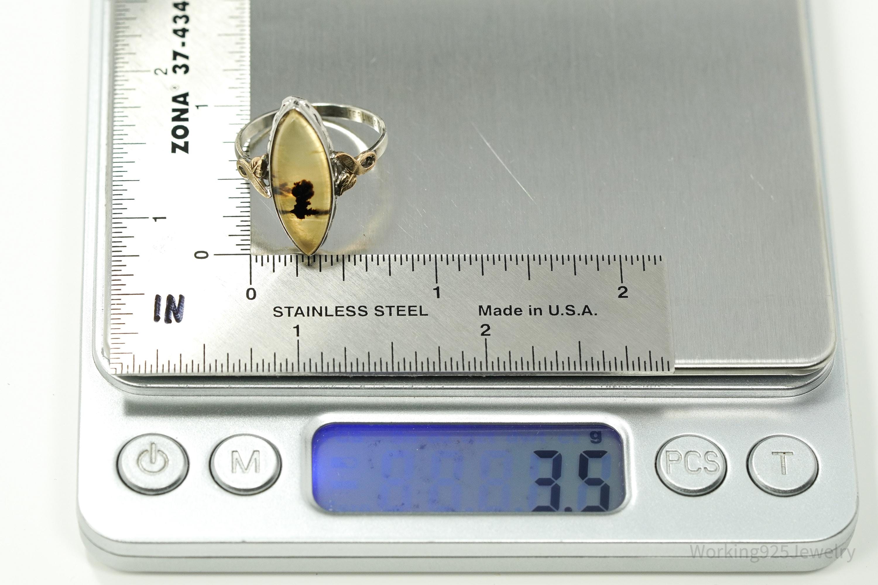 Antique Clark & Coombs 10K Gold Filled Agate Sterling Silver Ring - Size 9.5