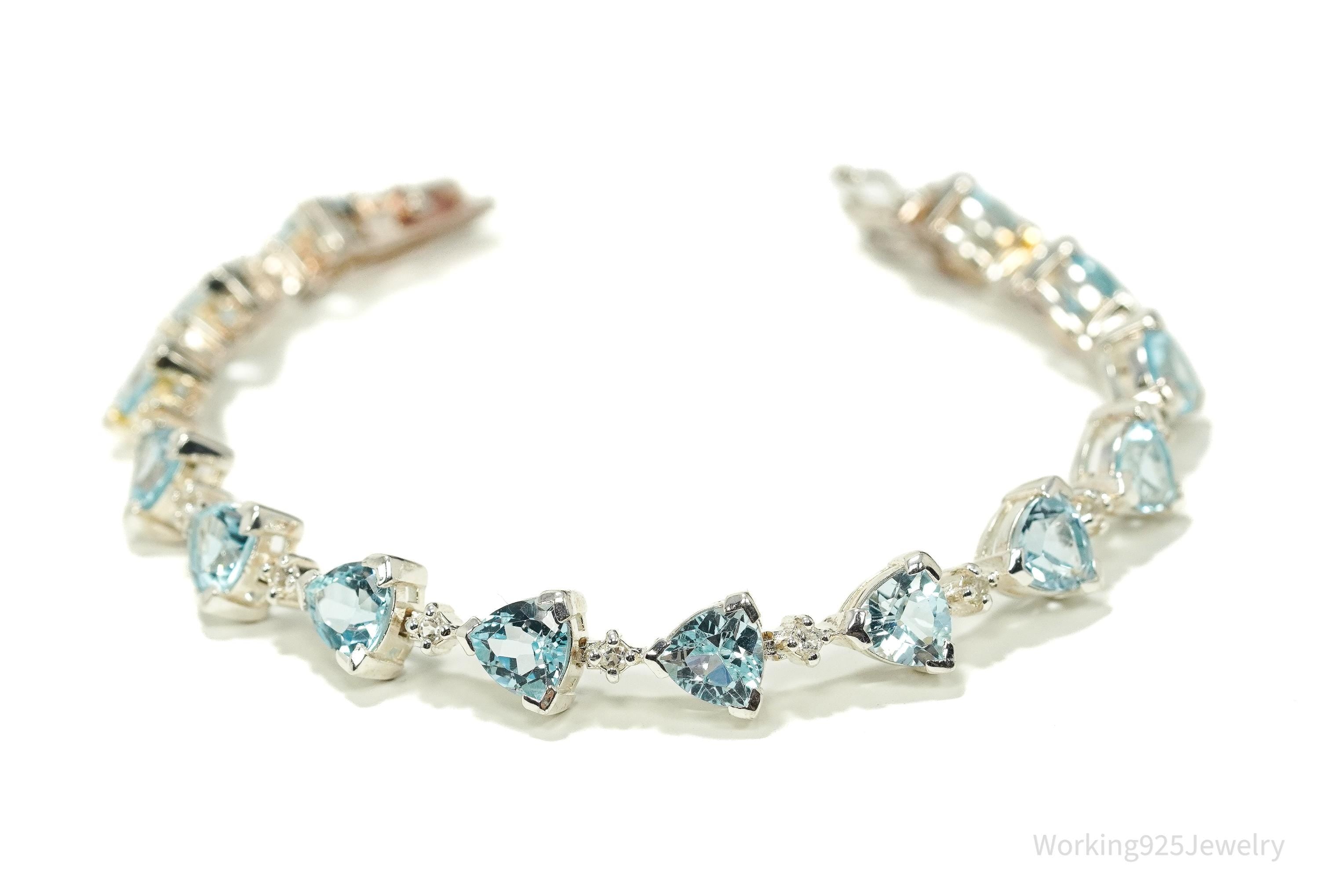 Vintage Blue Topaz & Cubic Zirconia Sterling Silver Bracelet 7.25"