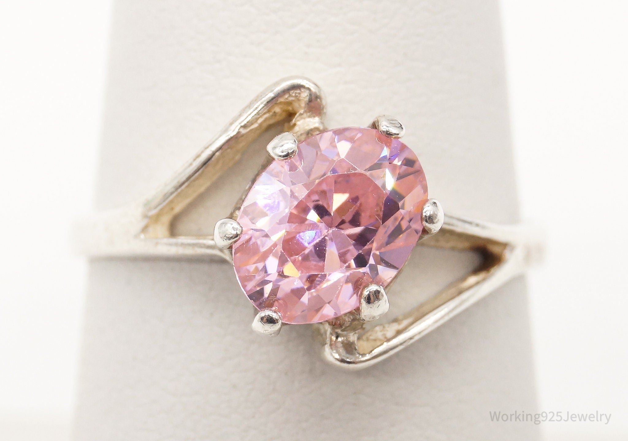 Vintage Pink Cubic Zirconia Sterling Silver Ring - Size 6.75