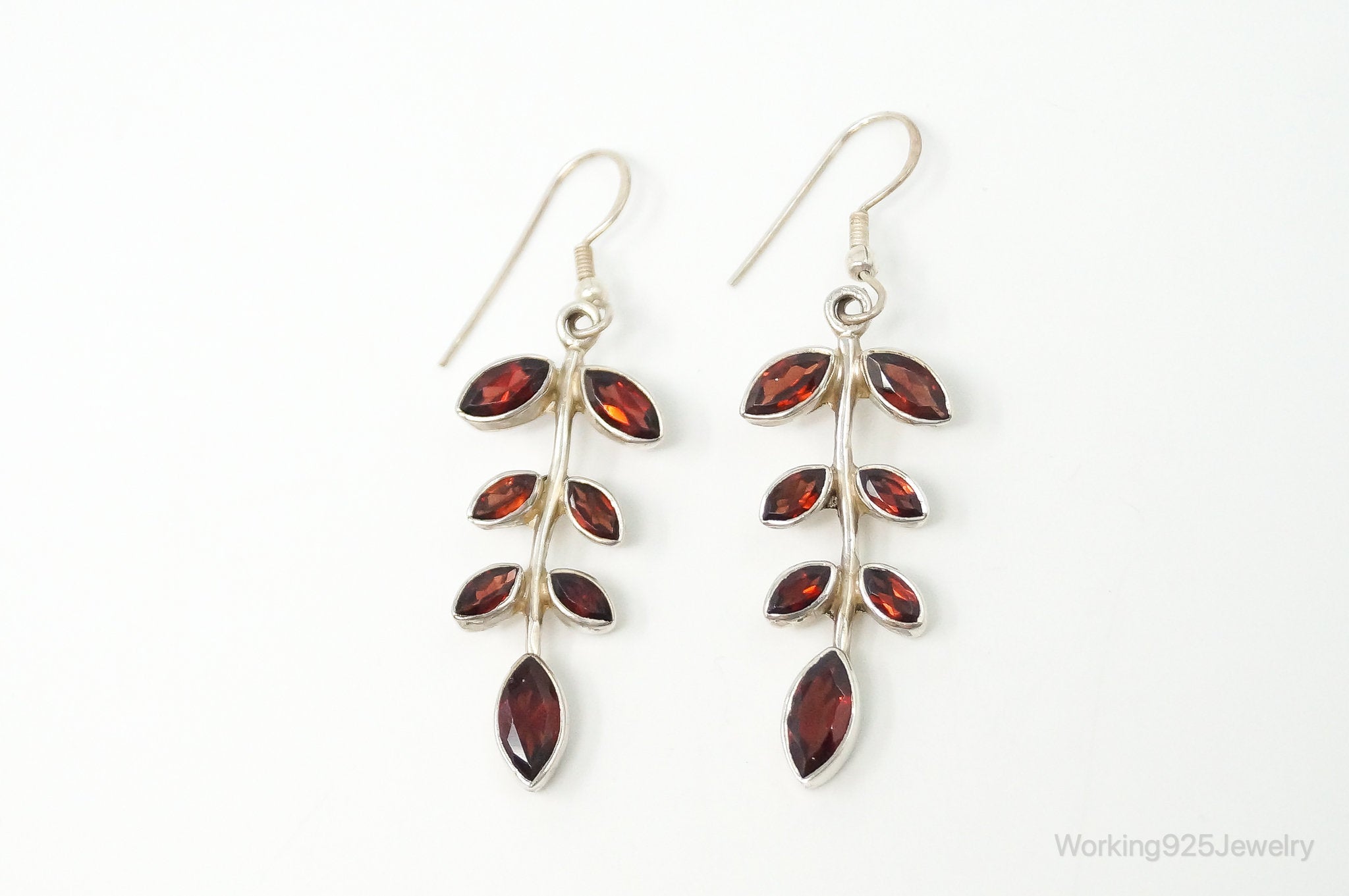 Vintage Garnet Vine Leaves Sterling Silver Earrings