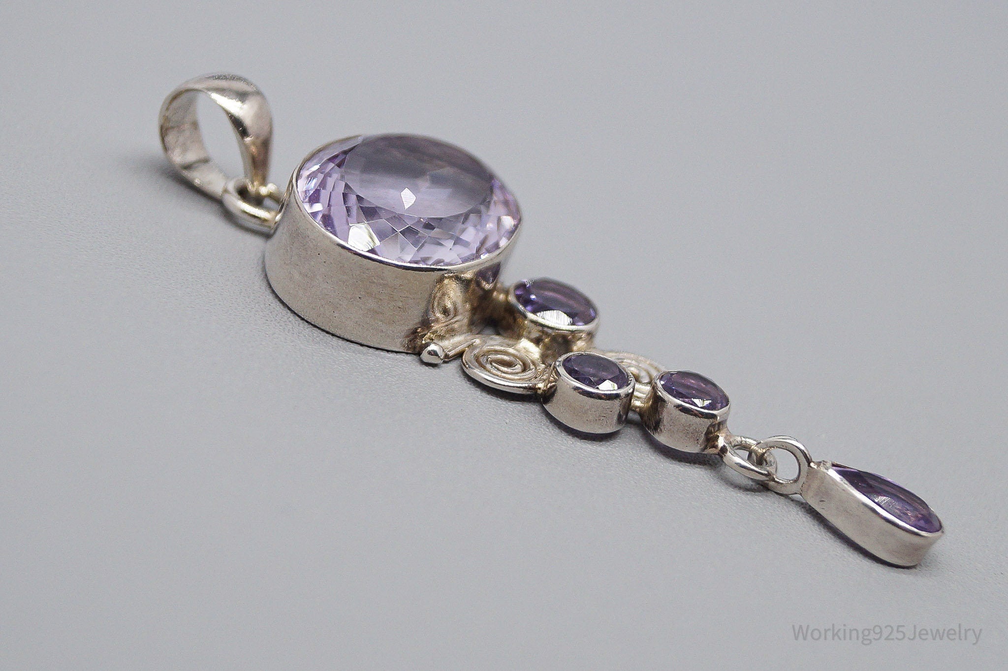 Vintage Large Purple Amethyst Sterling Silver Necklace Pendant