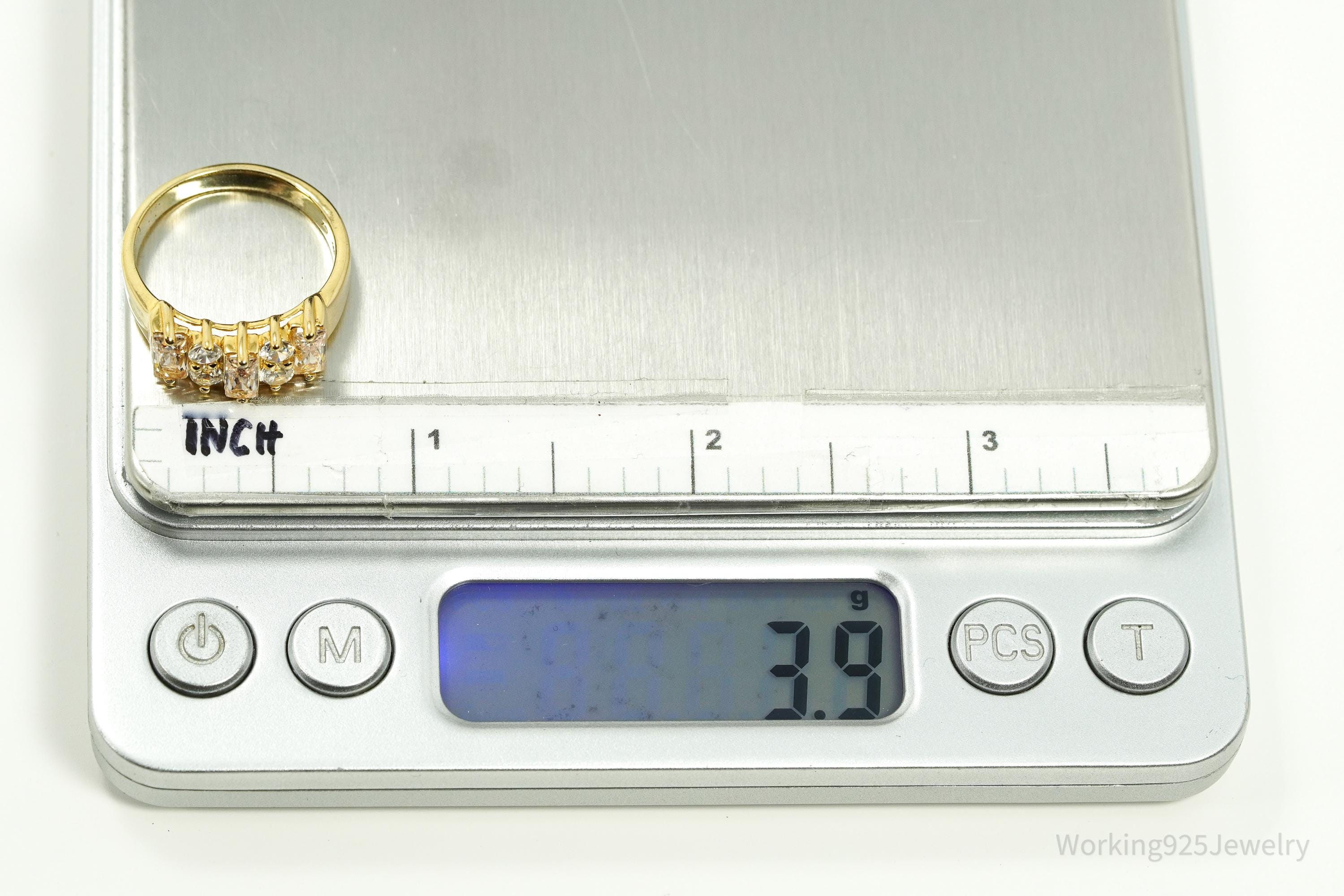 Vintage Champagne & White Cubic Zirconia Gold Over Sterling Silver Ring - Size 6