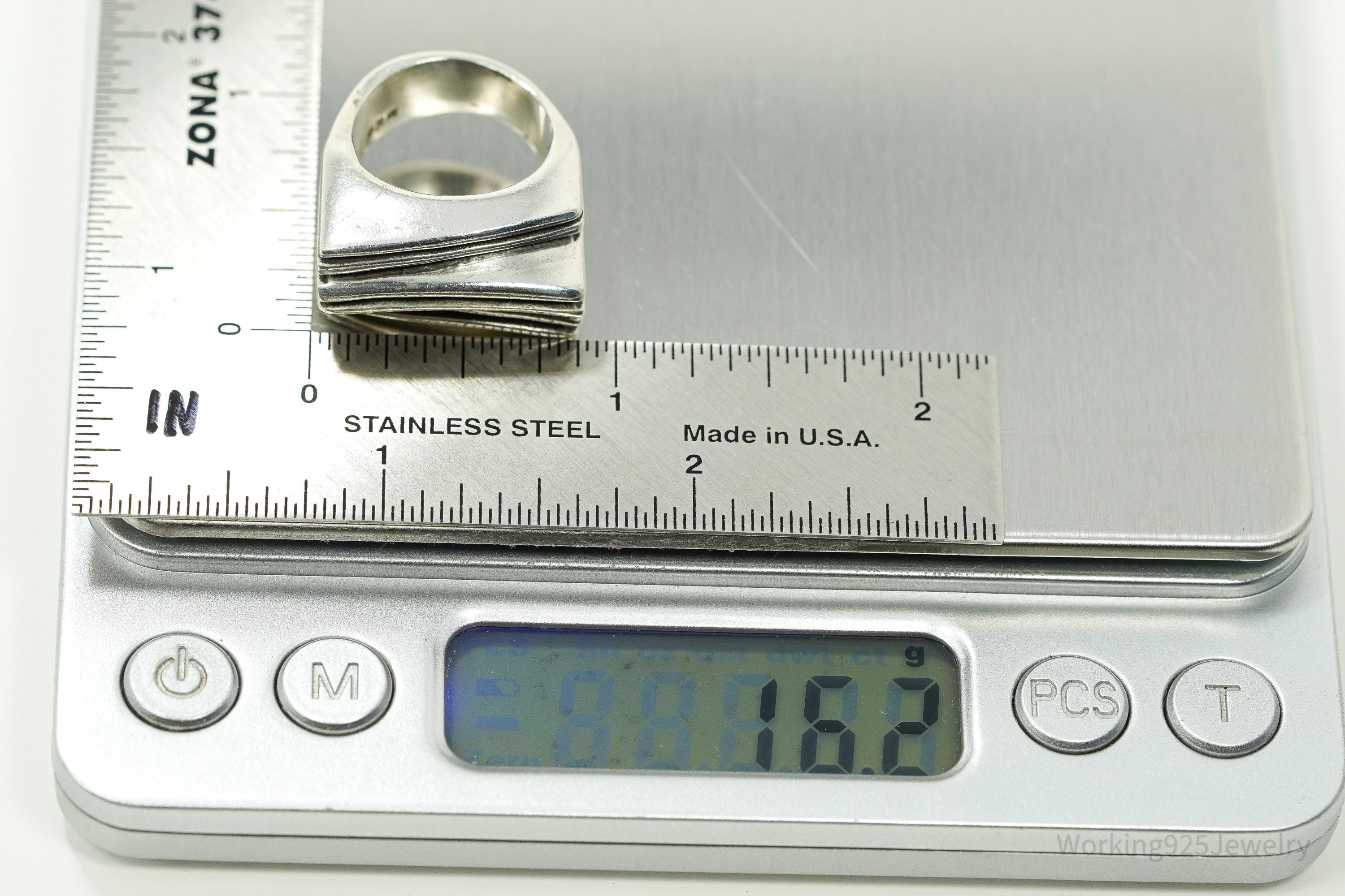 Vintage Chunky Modernist Style Sterling Silver Ring - Size 5.75