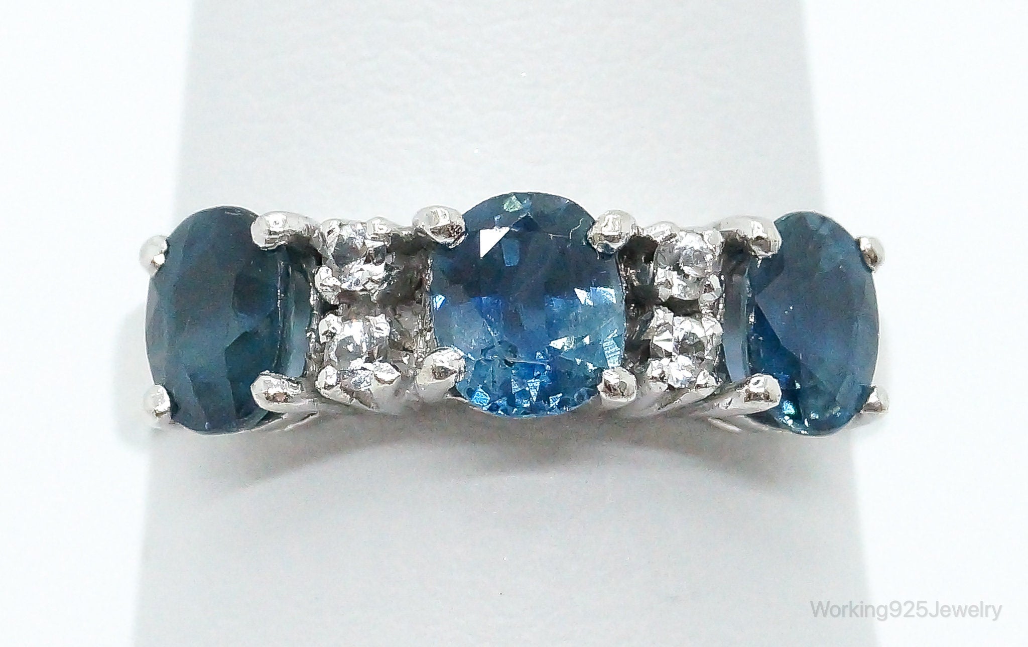 Vintage London Blue Topaz Cubic Zirconia Sterling Silver Ring - Size 5