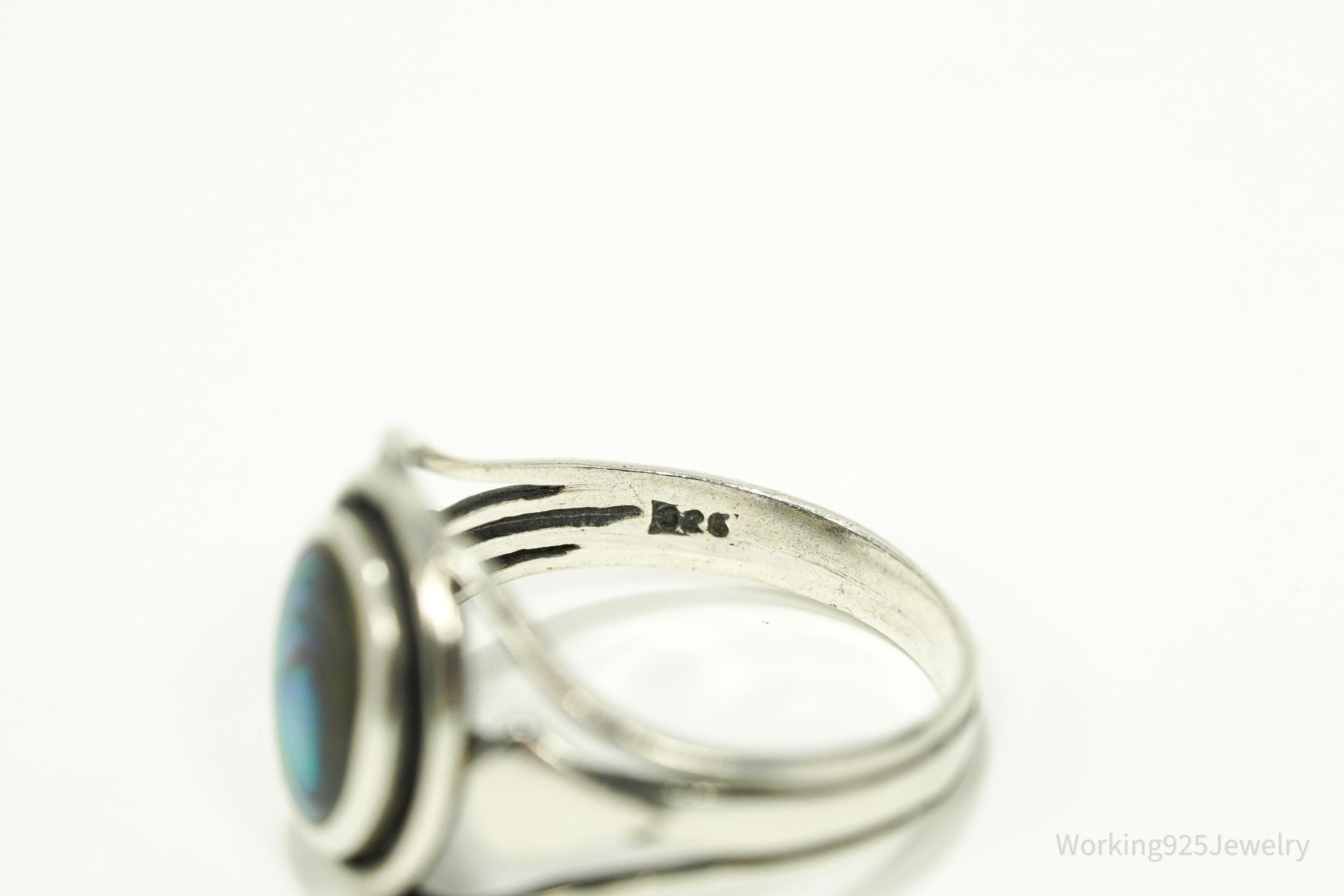 Vintage Abalone Paua Shell Sterling Silver Ring - Size 7