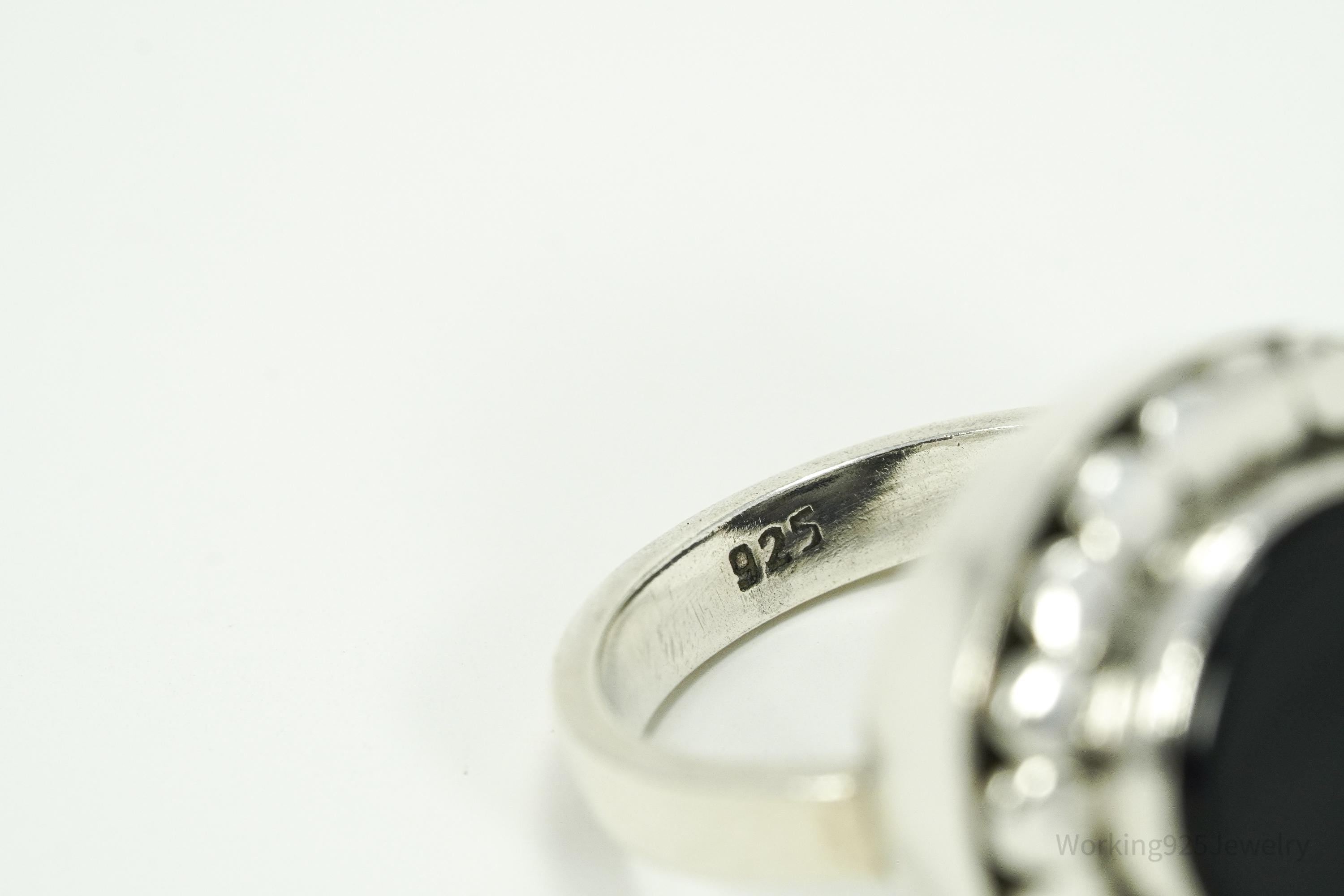 Vintage Black Onyx Sterling Silver Ring - Size 8.25