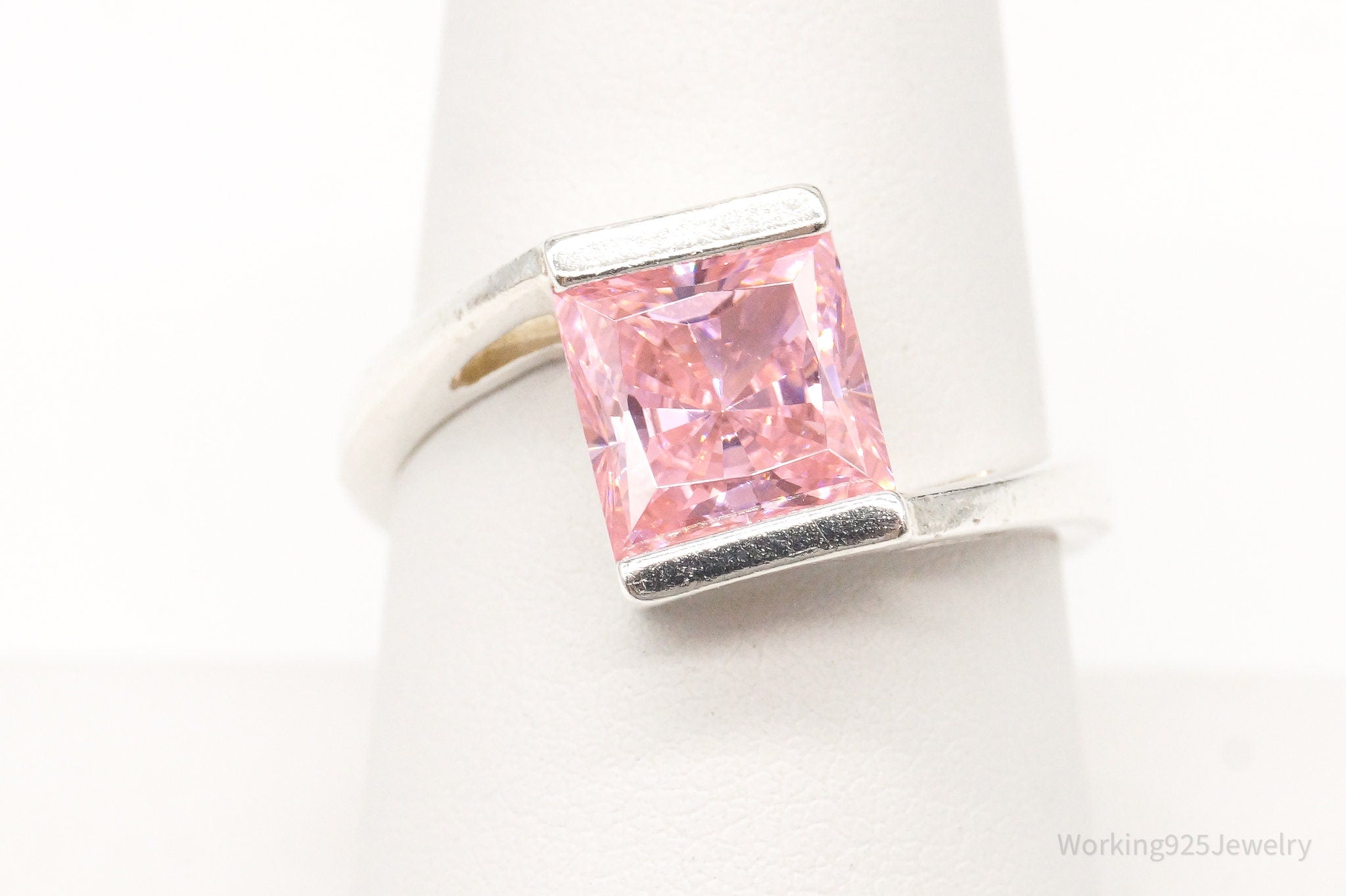 Vintage Pink DQCZ Diamonique Sterling Silver Ring - Size 8.25