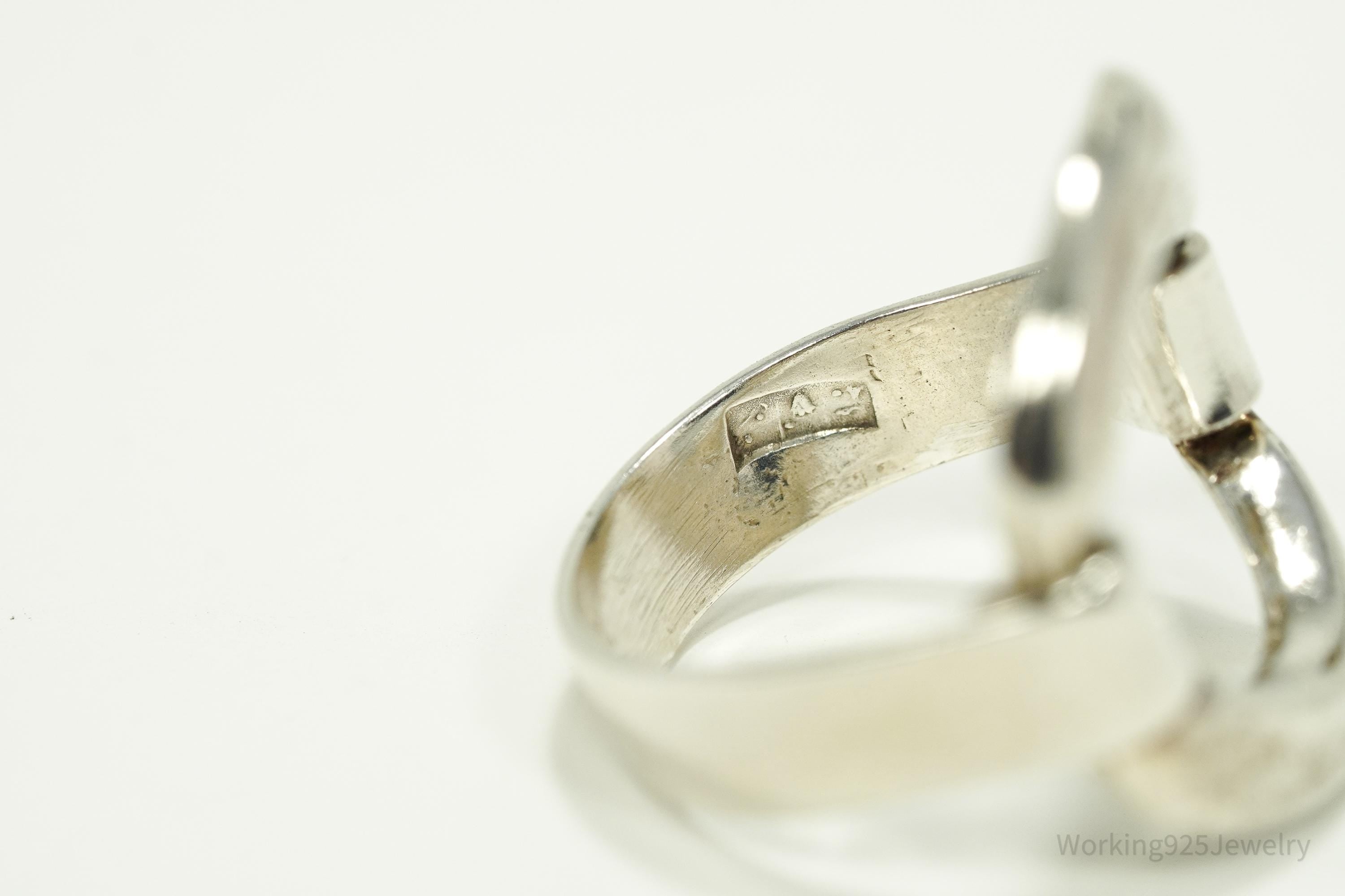 Vintage Egyptian Modernist Style Silver Ring - Size 7