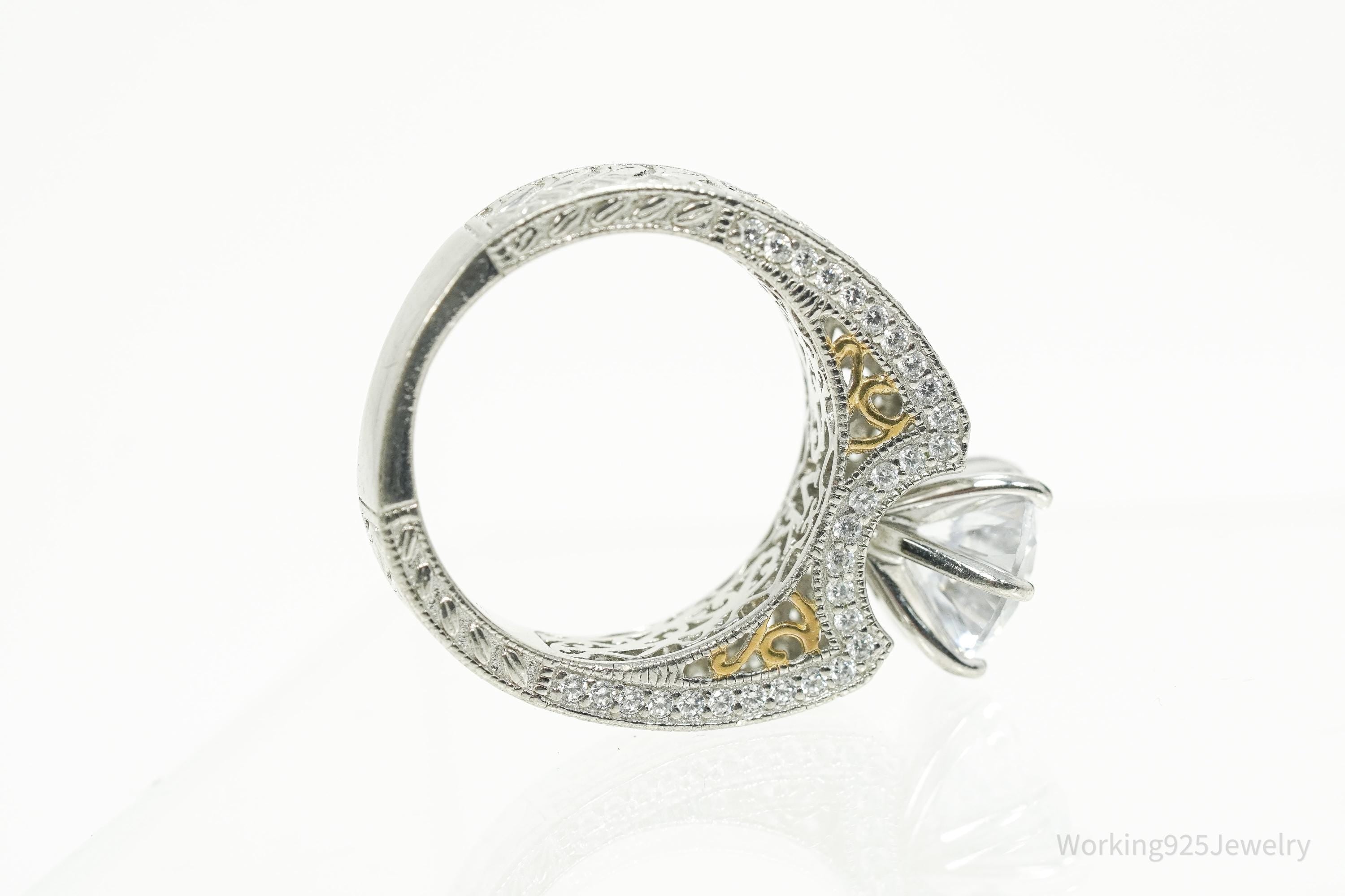 Designer Vanna K Cubic Zirconia Gold Vermeil Sterling Silver Ring - Size 8.25