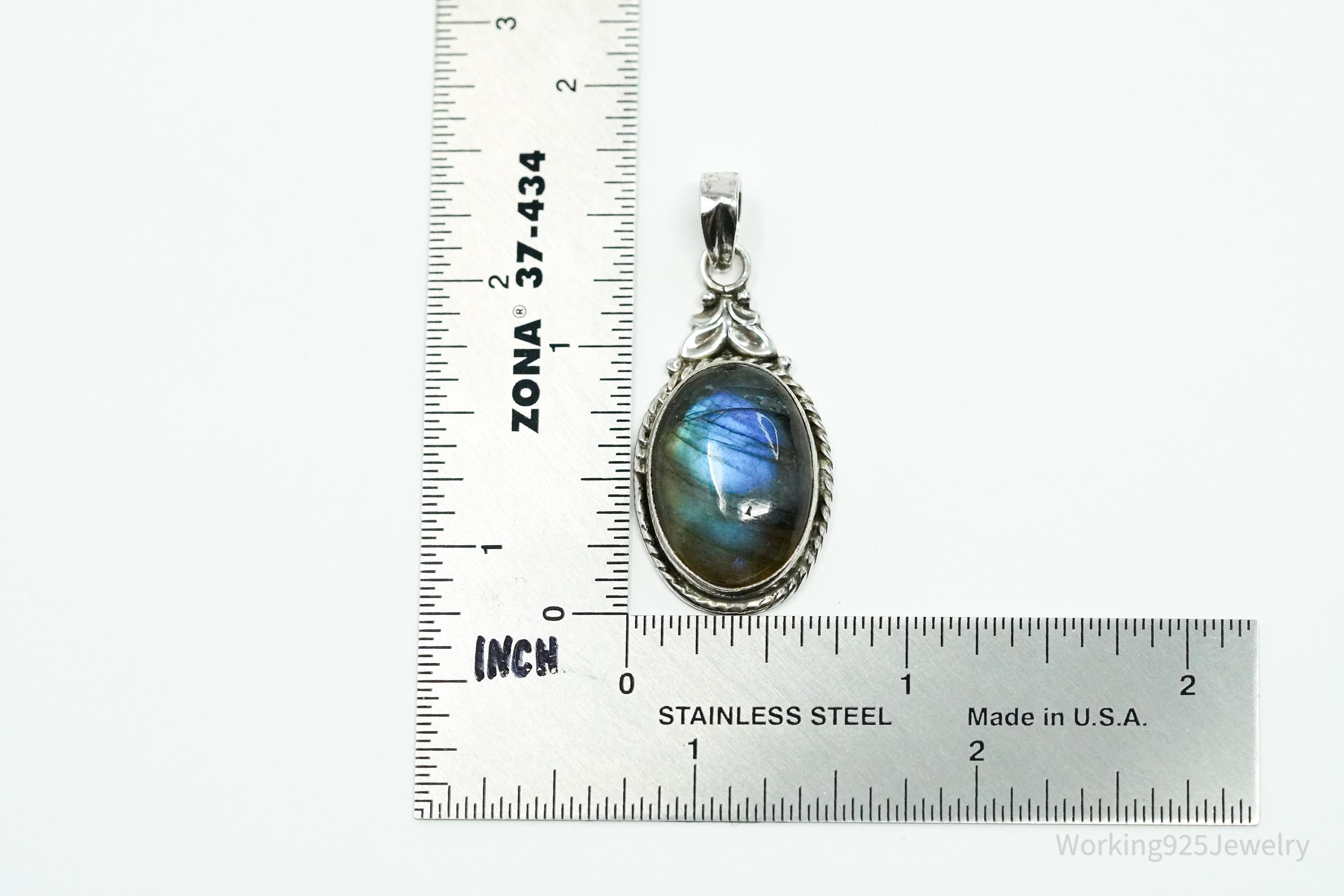 Vintage Labradorite Sterling Silver Necklace Pendant