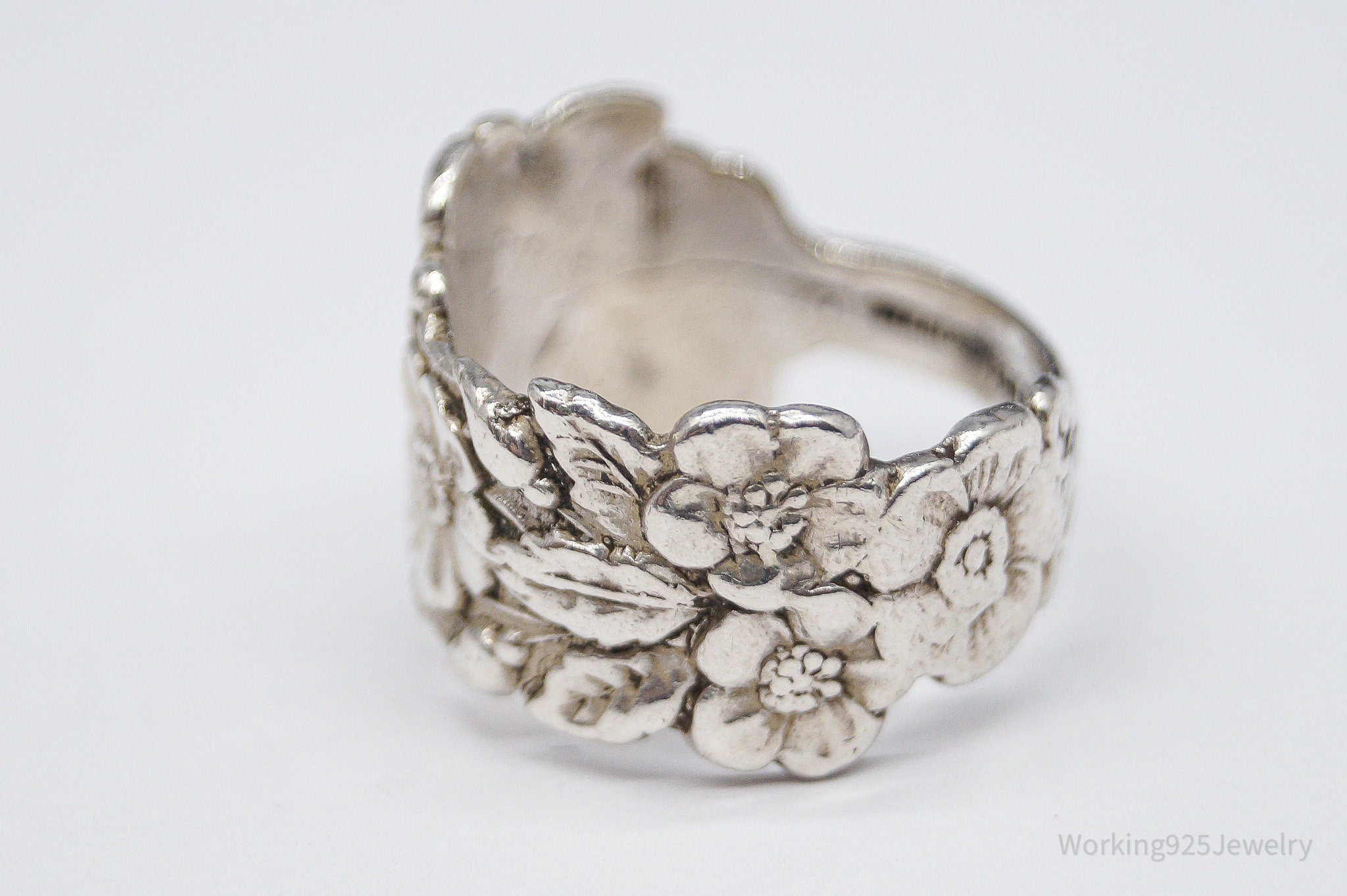 Antique Designer Paille Floral Pattern Sterling Silver Ring - Size 7.75