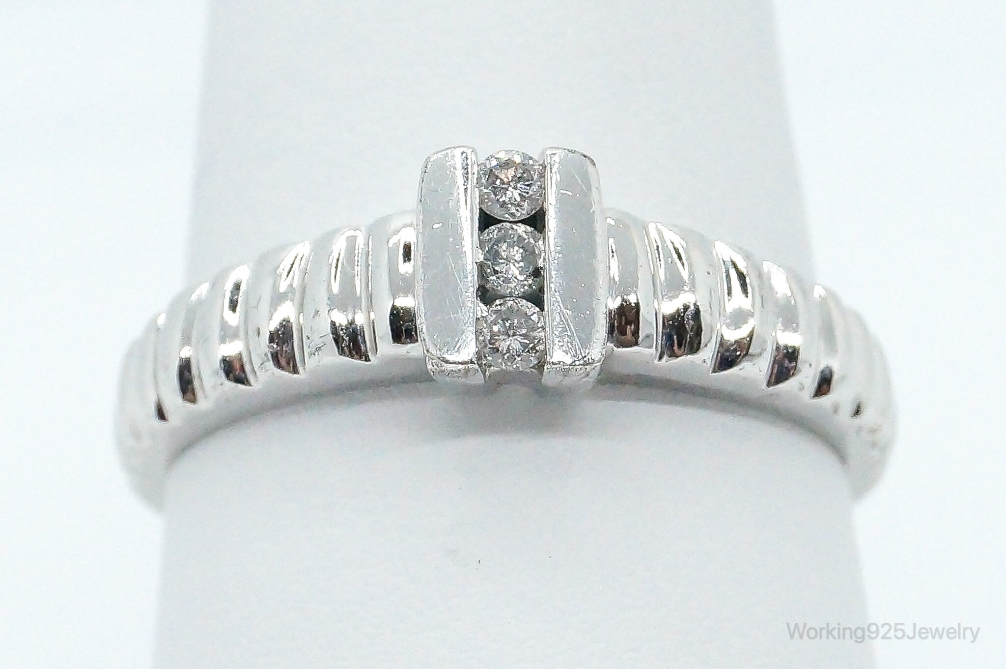 3 Diamond Sterling Silver Ring - Size 8