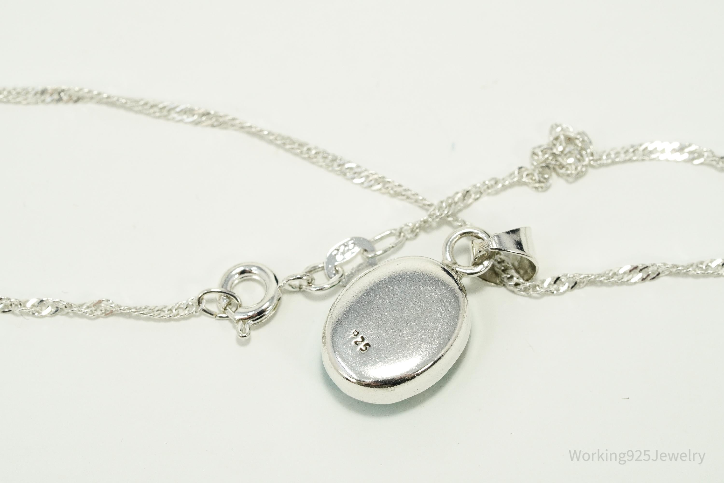 Vintage Blue Turquoise Inlay Sterling Silver Necklace 18"