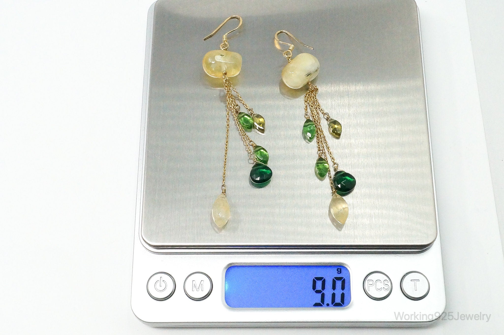 Yellow Quartz Green Tourmaline Peridot Gold Vermeil Sterling Silver Earrings