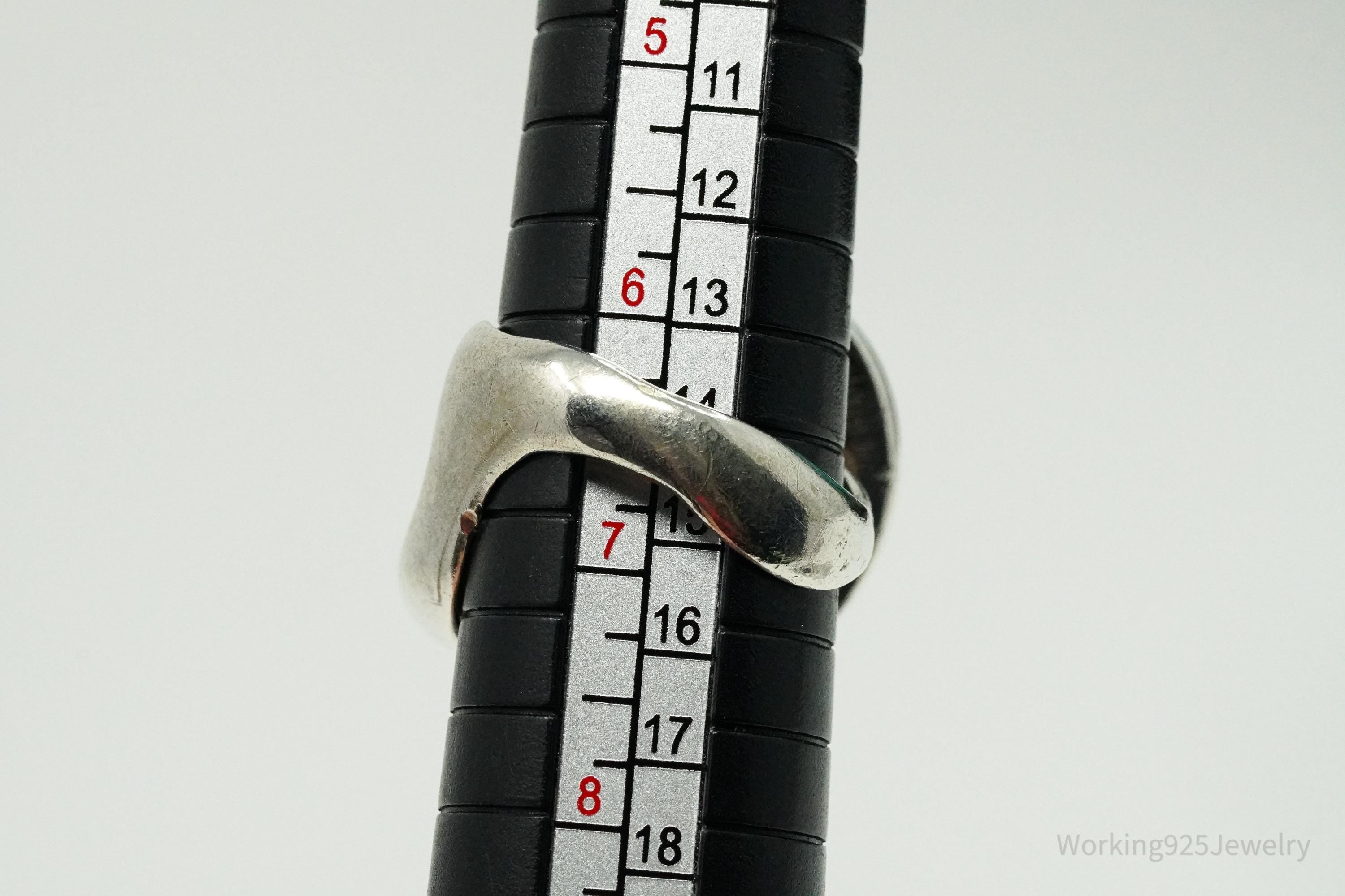 Vintage Azurite Malachite Modernist Style Silver Ring - Size 6.5