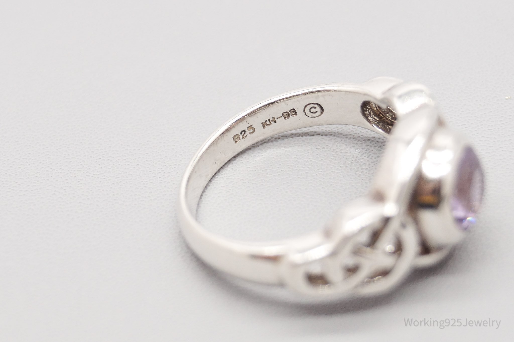 Vintage Amethyst Celtic Knots Sterling Silver Ring - Size 5.5