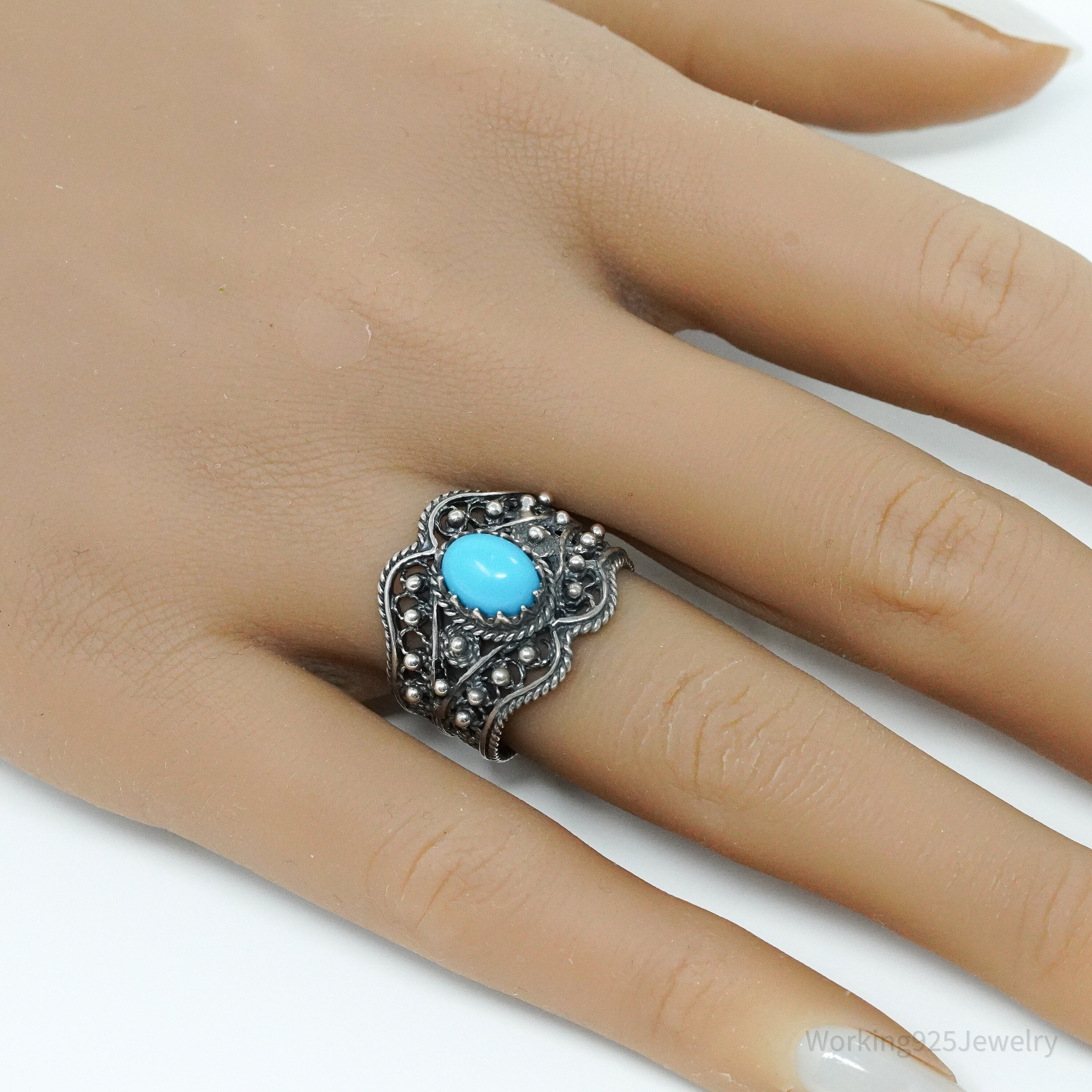 Vintage Turquoise Sterling Silver Ring - Size 7.5