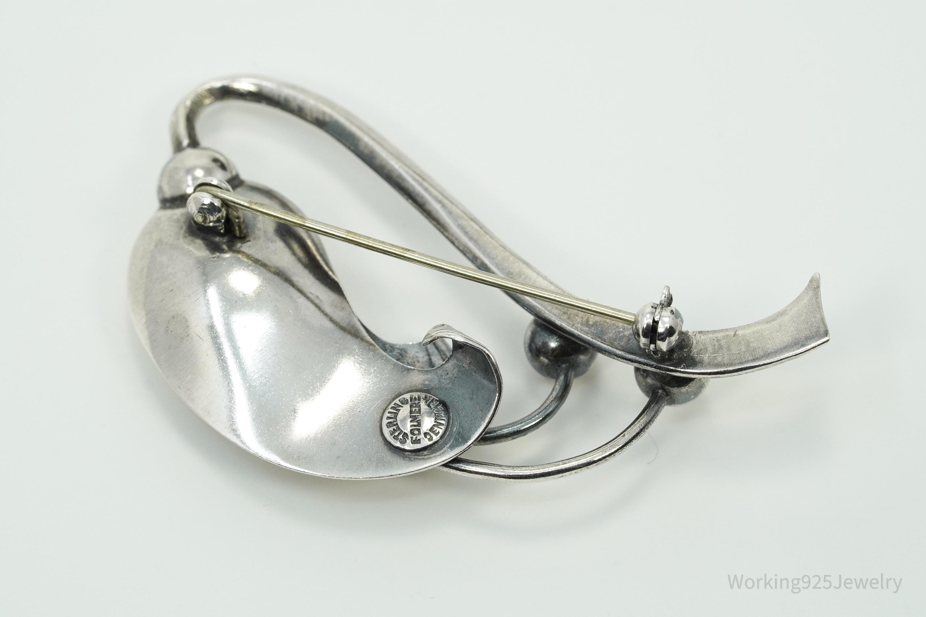 Vintage Denmark Folmere Mid Century Floral Sterling Silver Brooch Pin