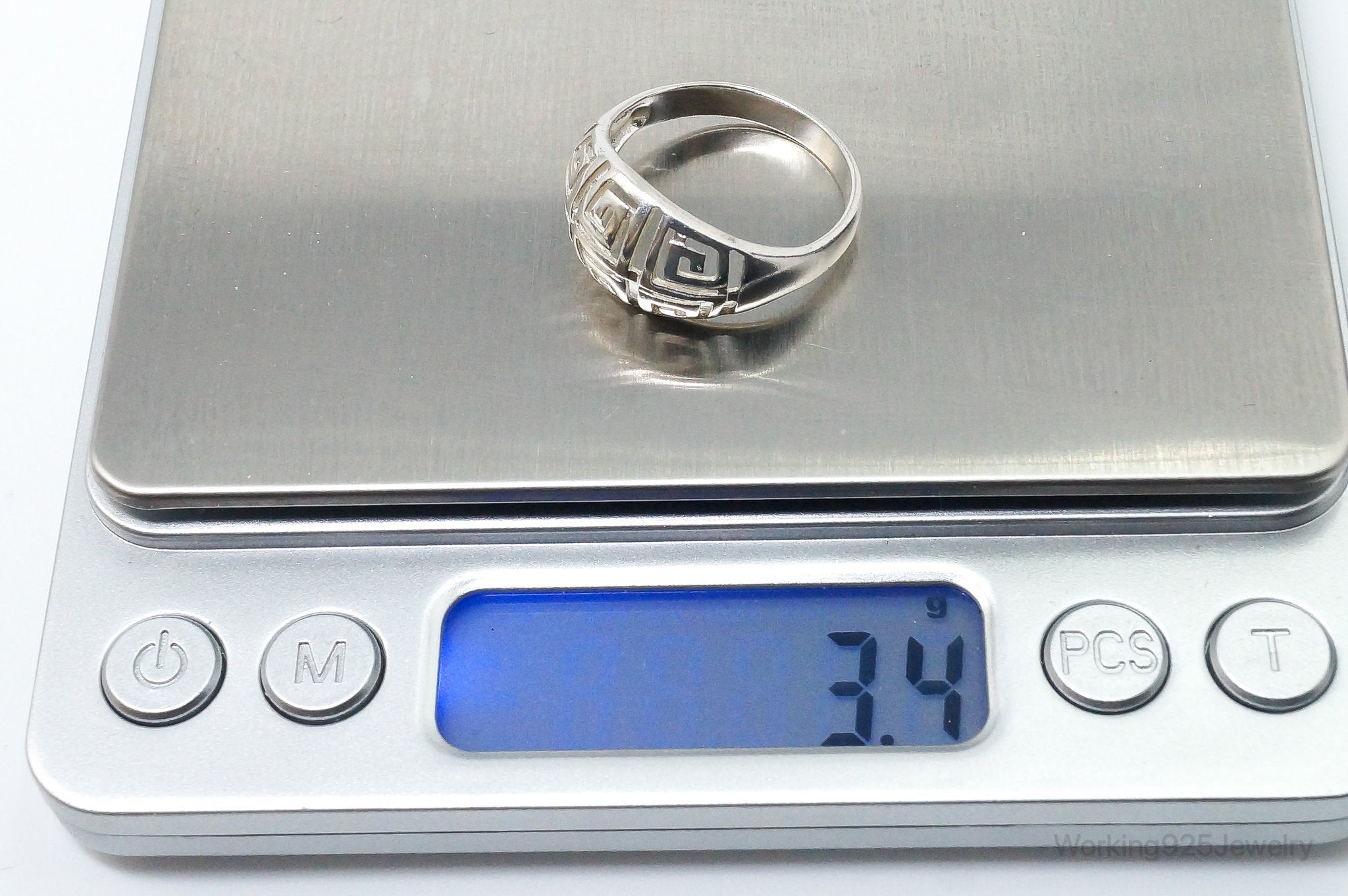 Vintage Designer RJ Greek Key Cut-Out Design Sterling Silver Ring - SZ 10