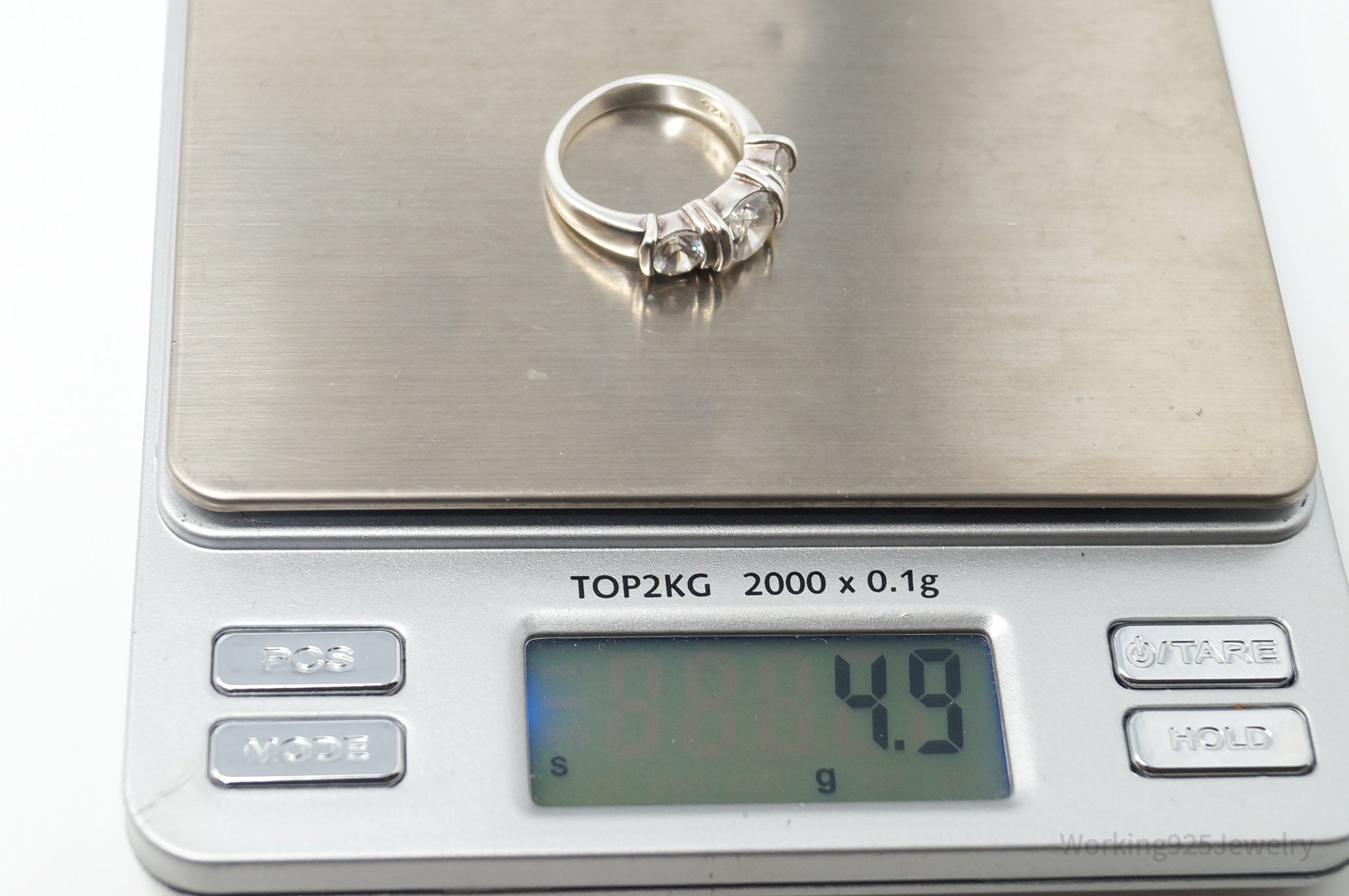 Vintage Cubic Zirconia Sterling Silver Statement Ring - Sz 6