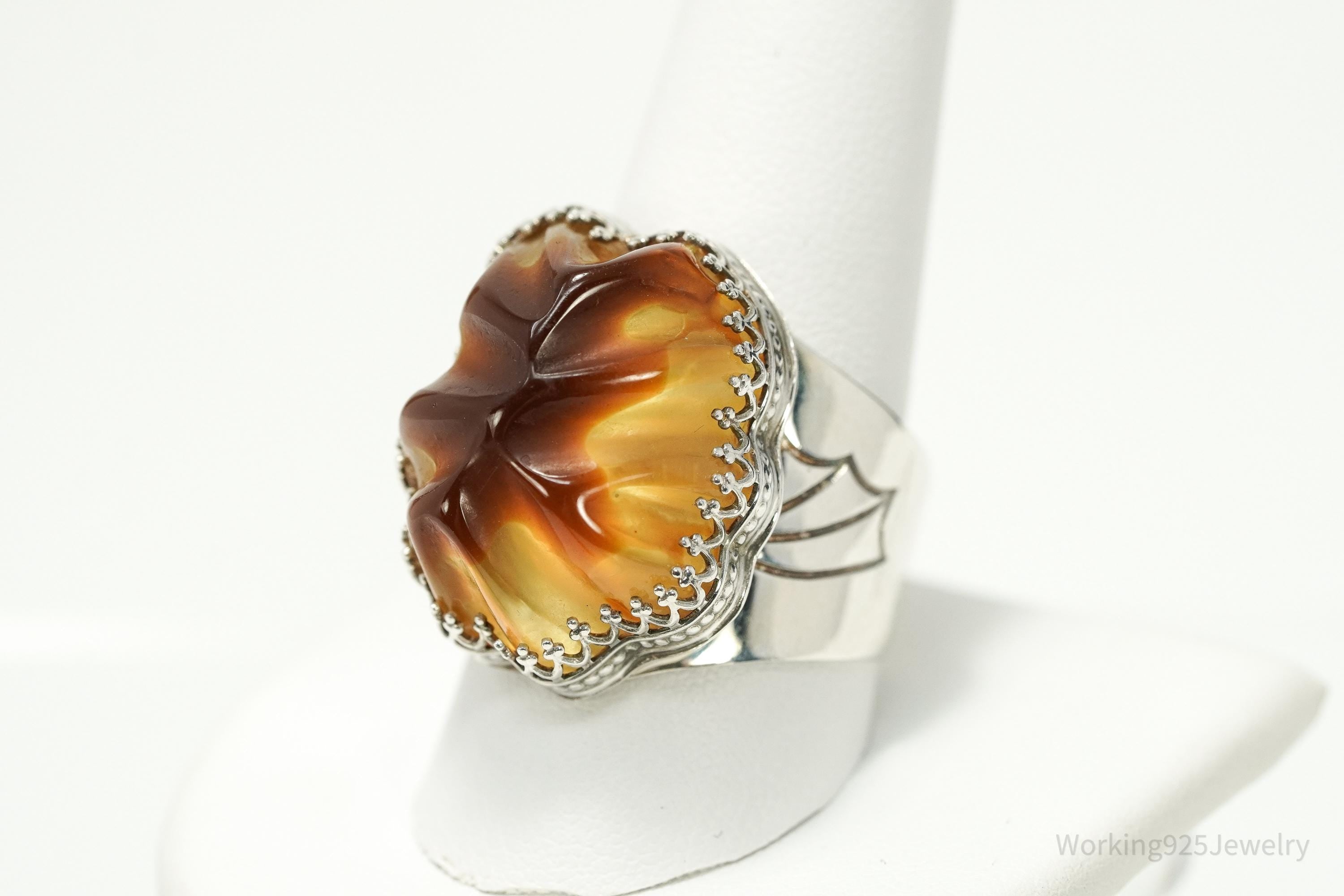 Vintage Jay King Mine Finds Sterling Silver Amber Statement Ring Size 11