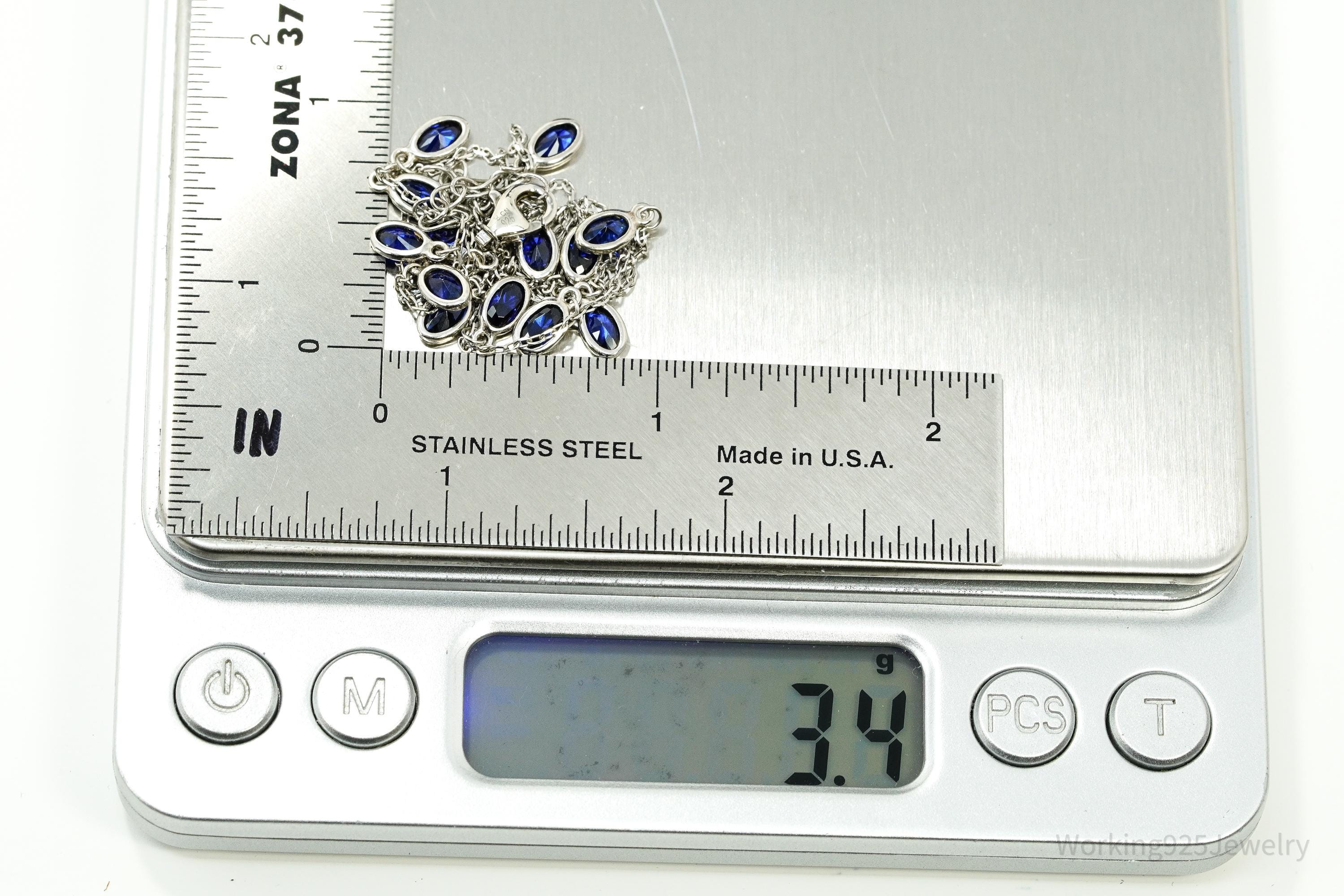 Vintage Blue Spinel Sterling Silver Necklace 18"