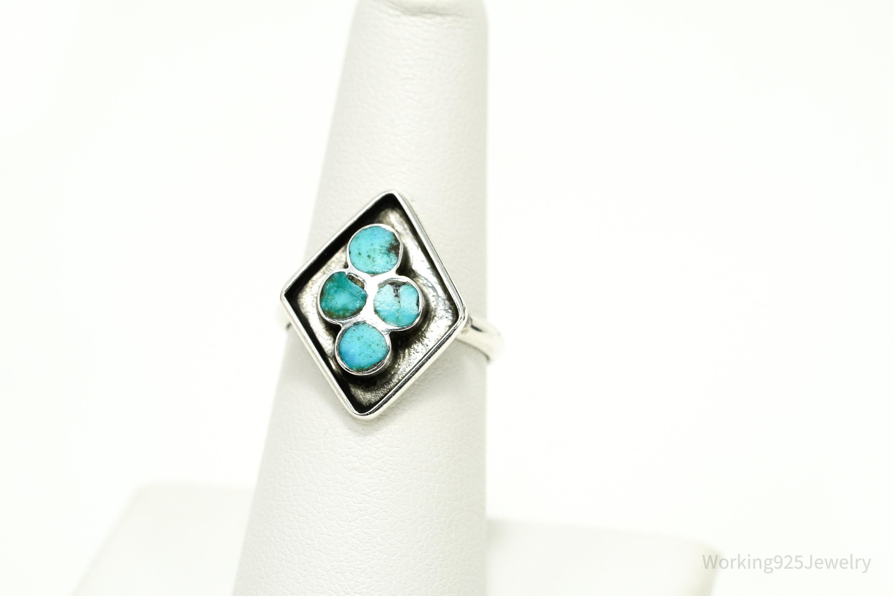 Vintage Handmade Native American Turquoise Unsigned Silver Ring - Size 7.25 Adjustable