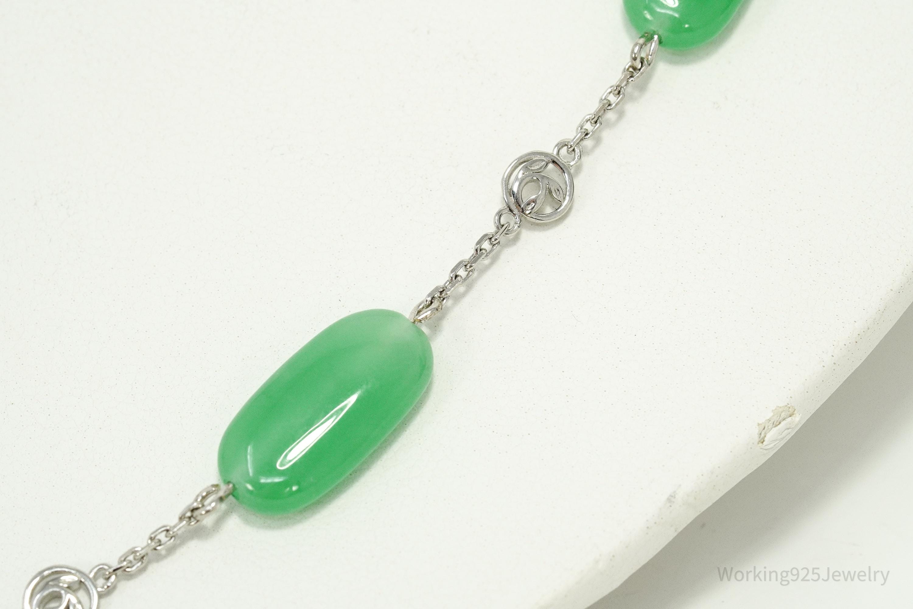 BBJ Green Jade Sterling Silver Necklace 20"