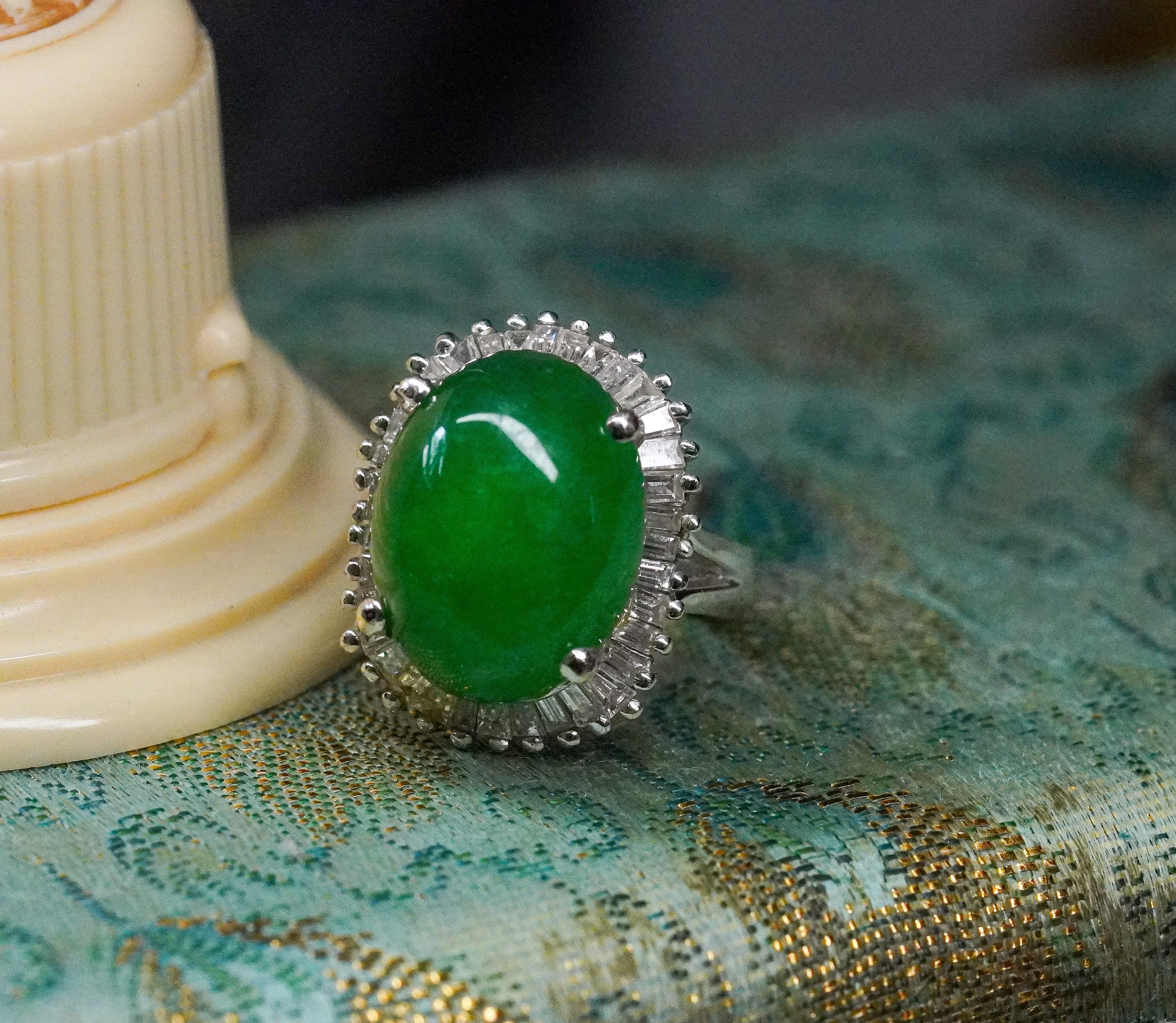 14K White Gold, Natural Aventurine Quartz And Diamond Ring - Size 6