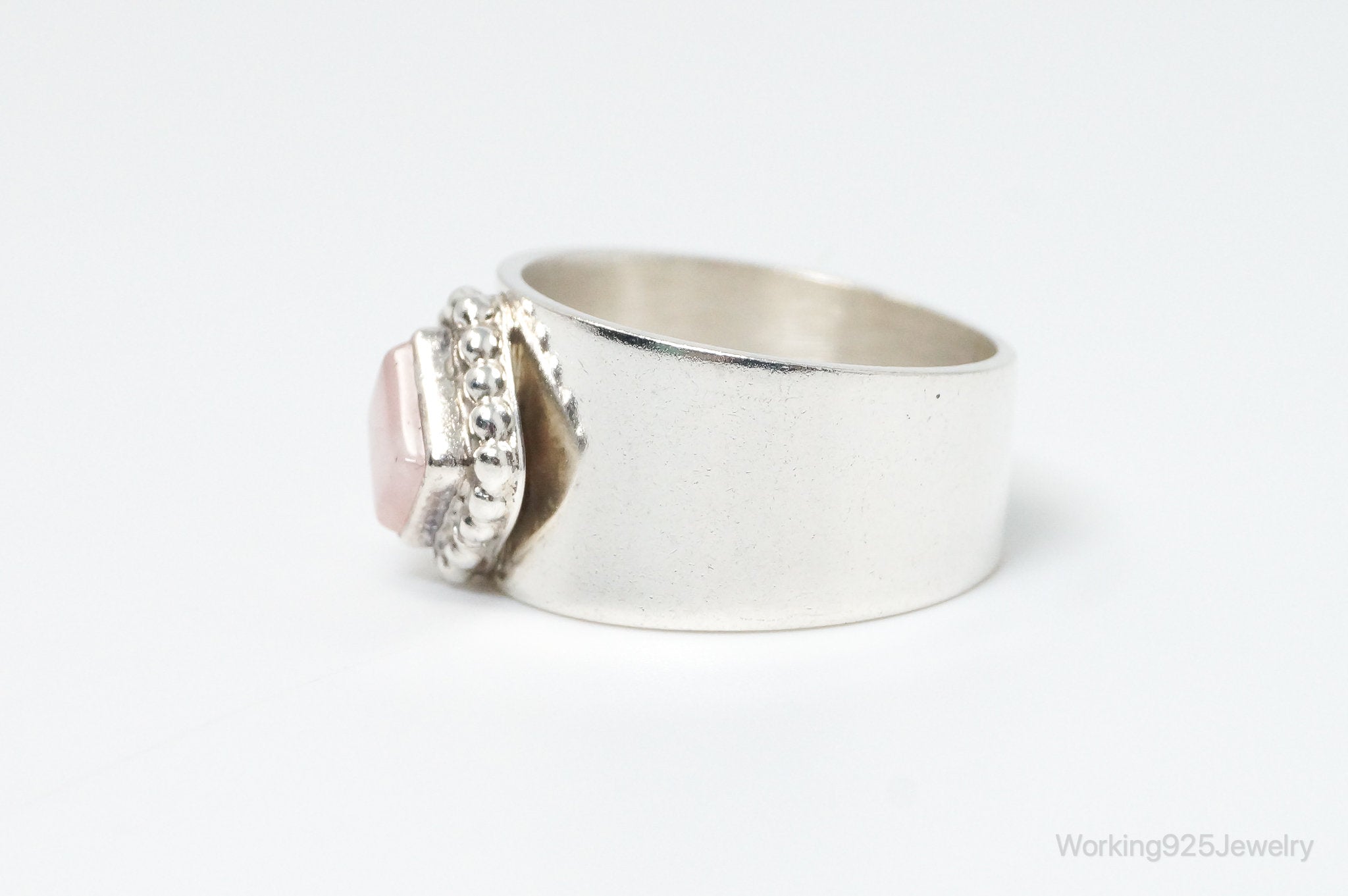 Vintage Native American Carol Felley Rose Quartz Sterling Silver Band Ring SZ 9