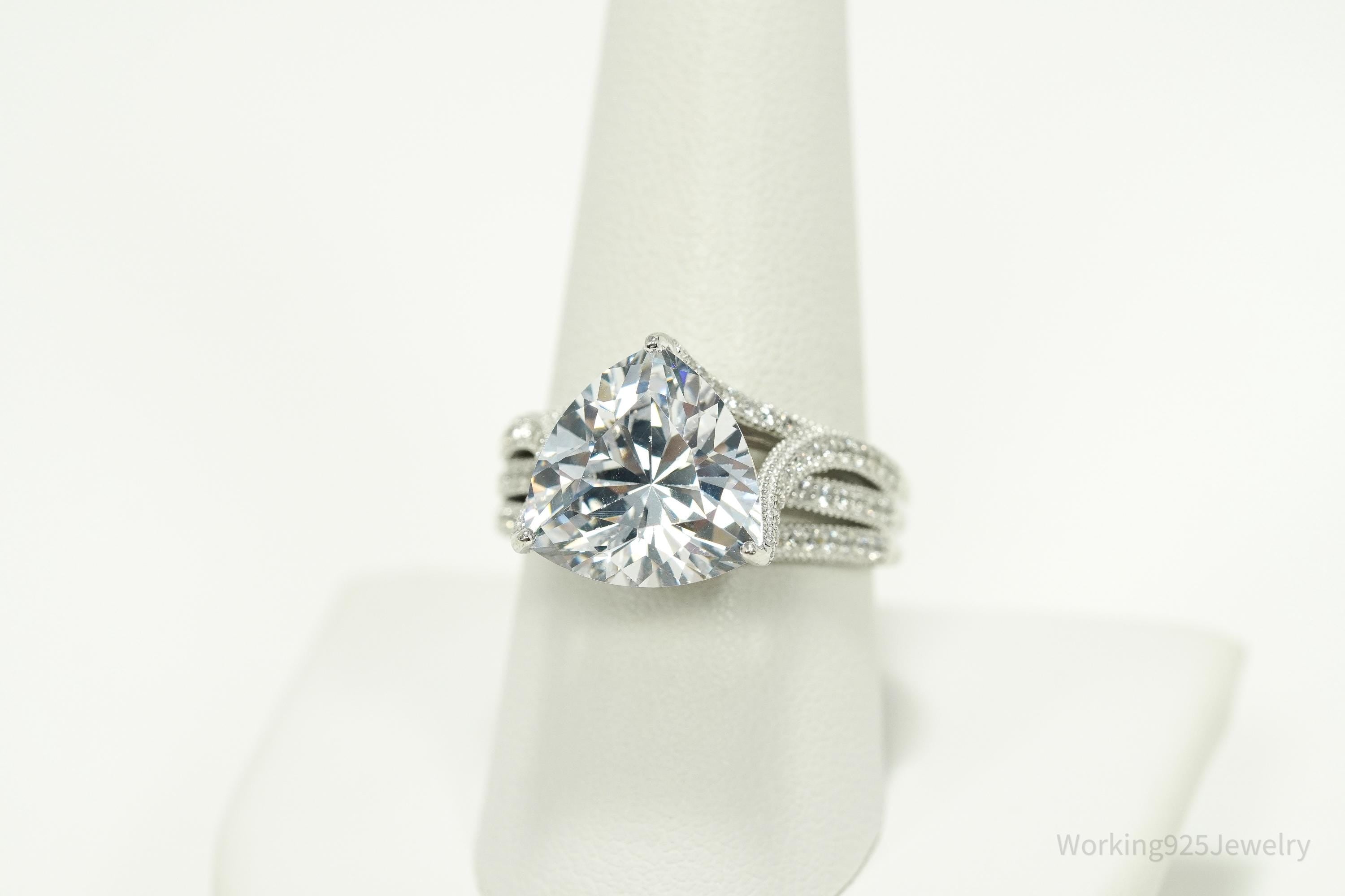 Vintage Large Cubic Zirconia Sterling Silver Ring Size 9