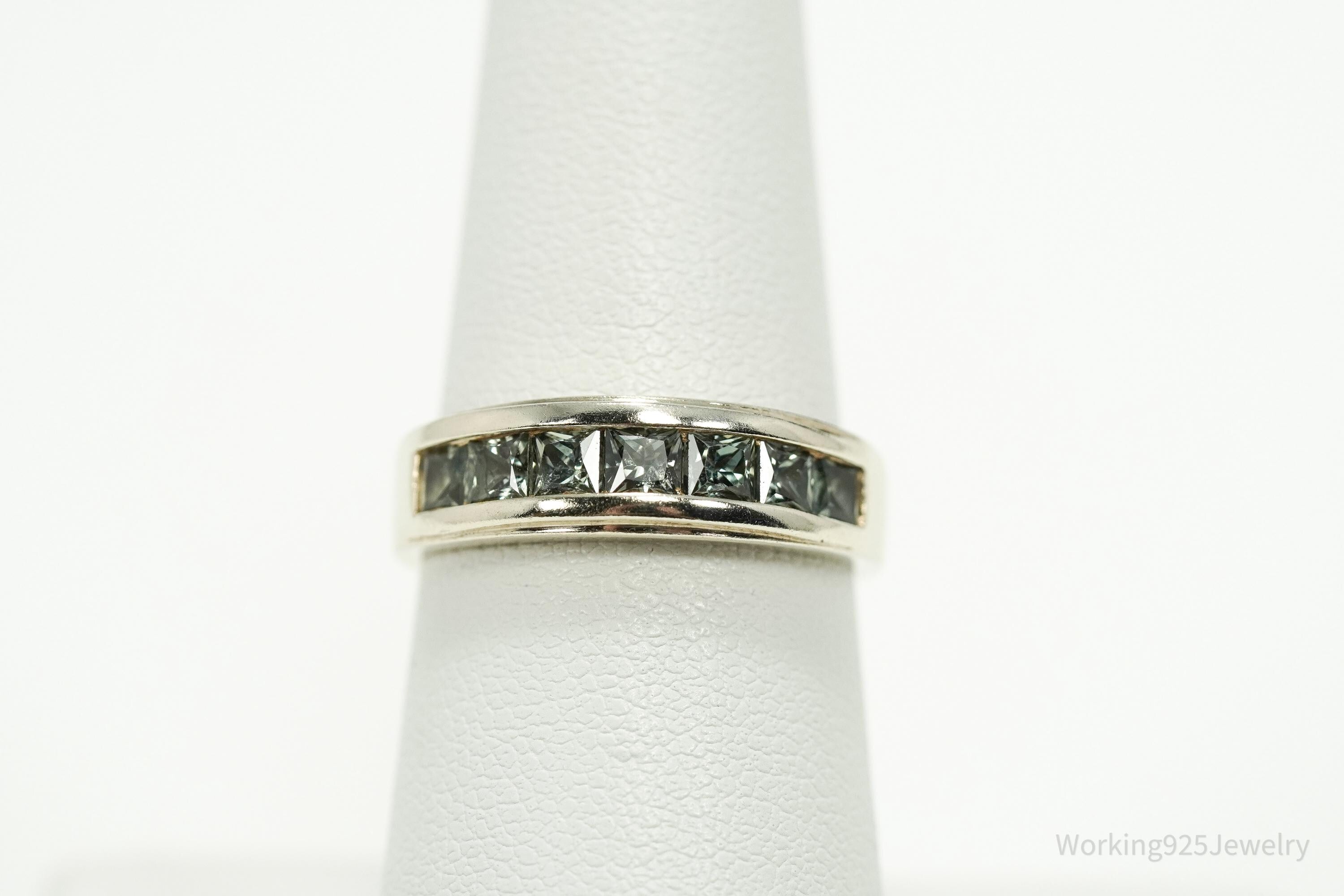 Vintage Green Sapphire Gold Vermeil Sterling Silver Ring - Size 7