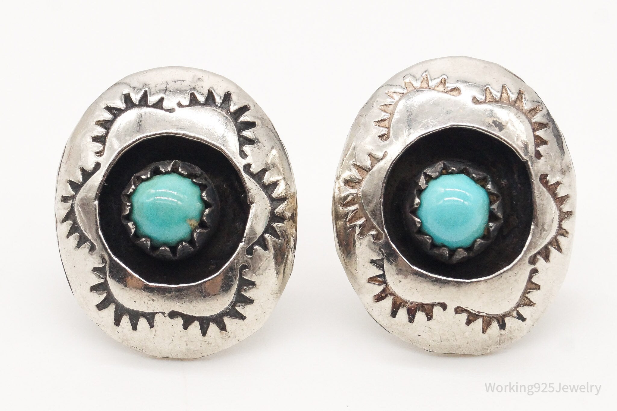 Vintage Native American Turquoise Silver Earrings