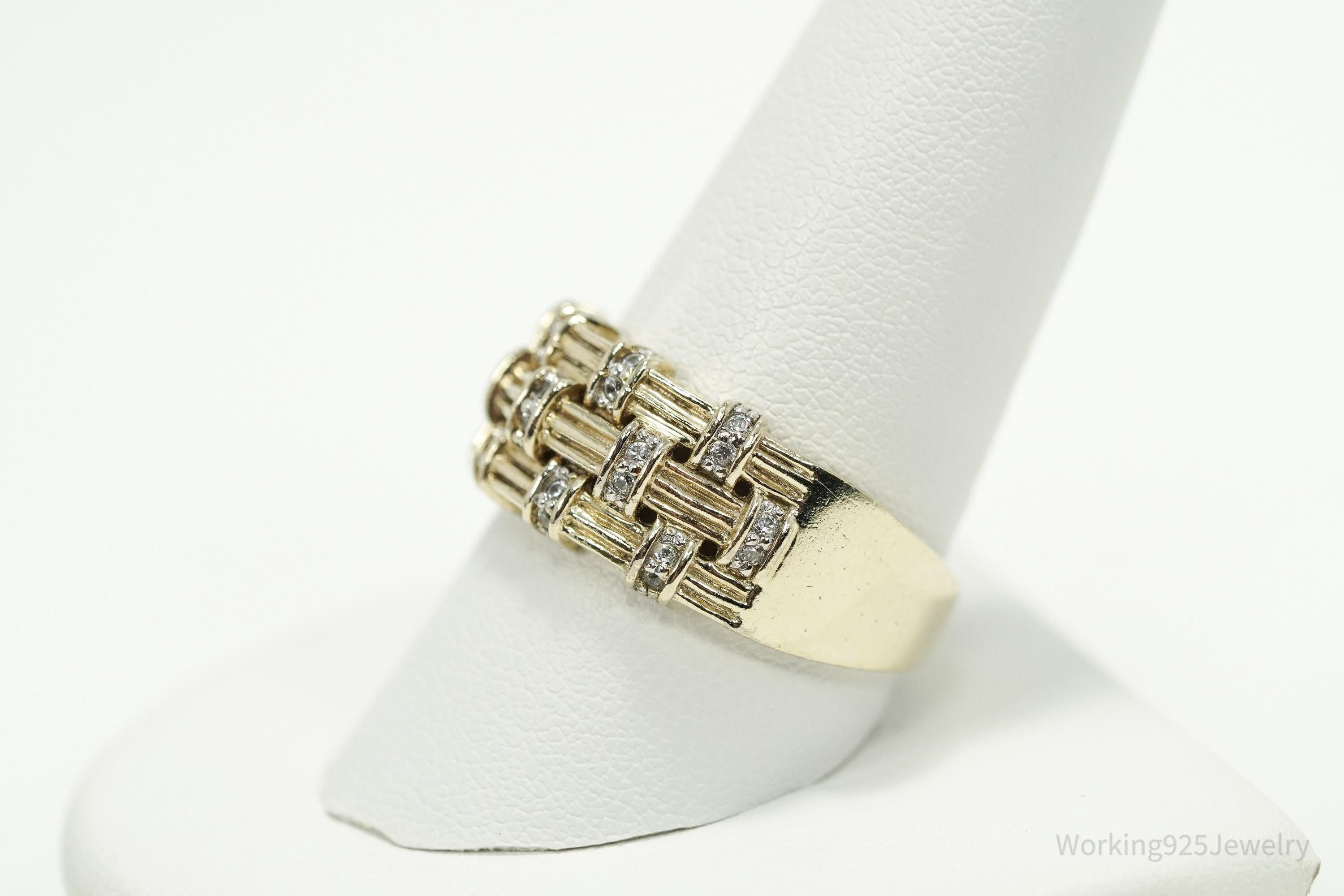 Vintage Cubic Zirconia Gold Vermeil Sterling Silver Band Ring - Size 10.25