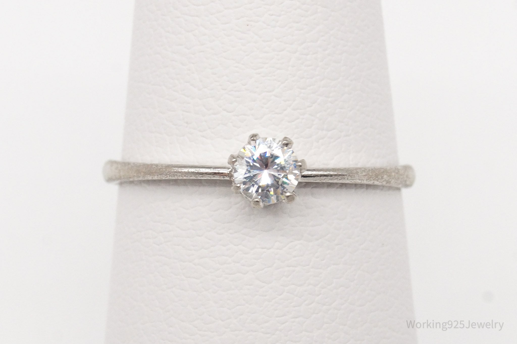 Vintage Cubic Zirconia Sterling Silver Ring - Size 6.75