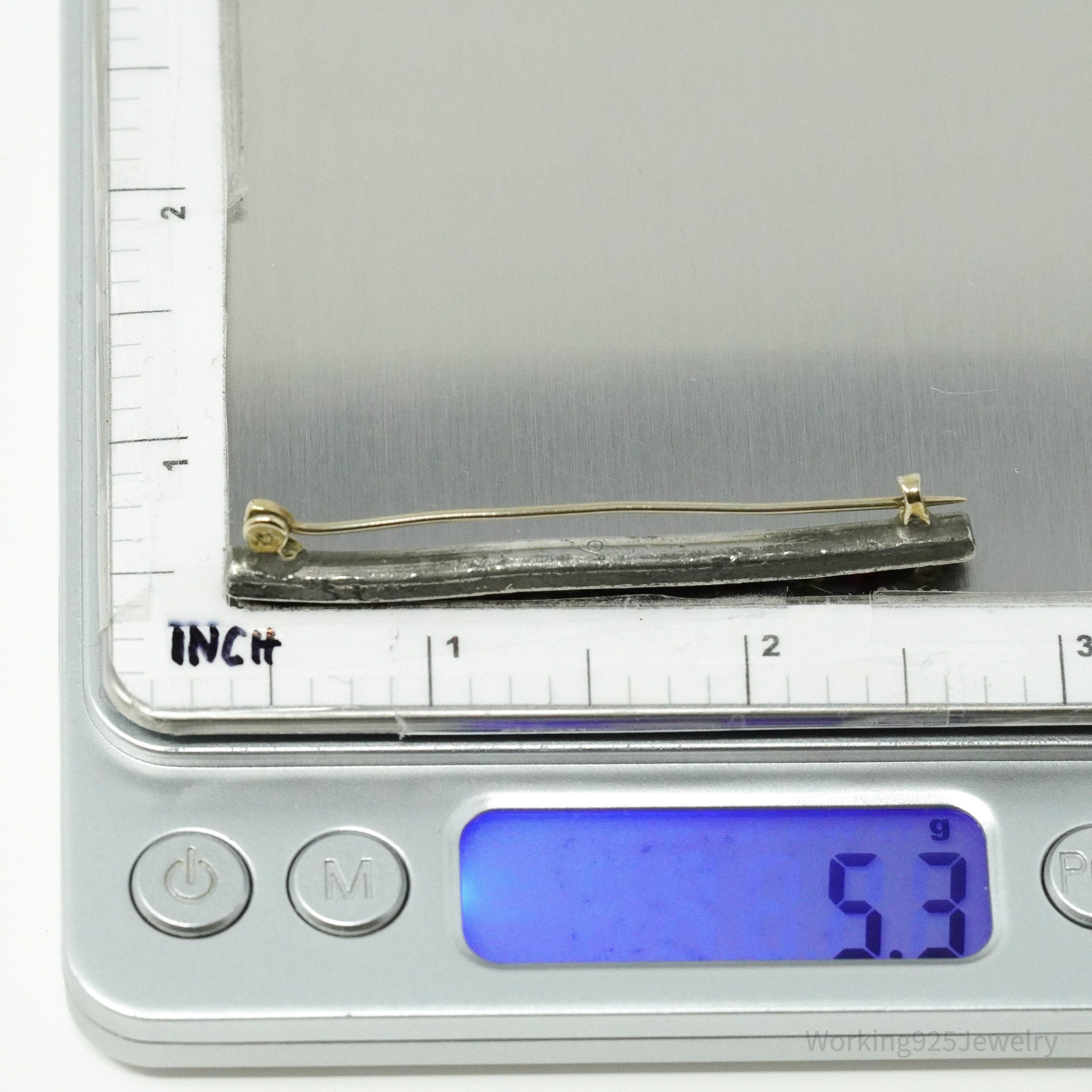 Antique Victorian French Paste Stones Silver Brooch Pin Bar