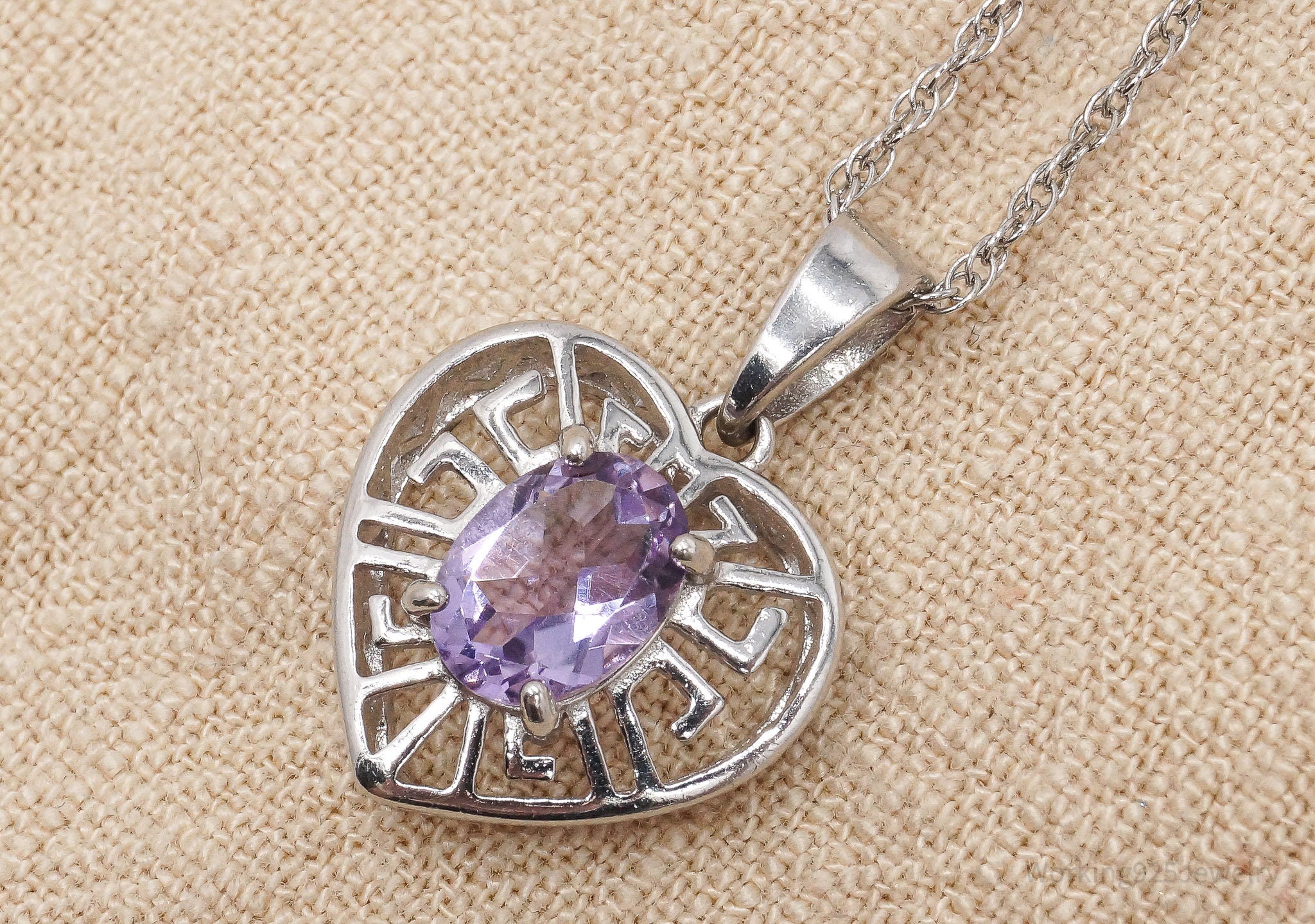 Vintage Amethyst Heart Sterling Silver Necklace 19"