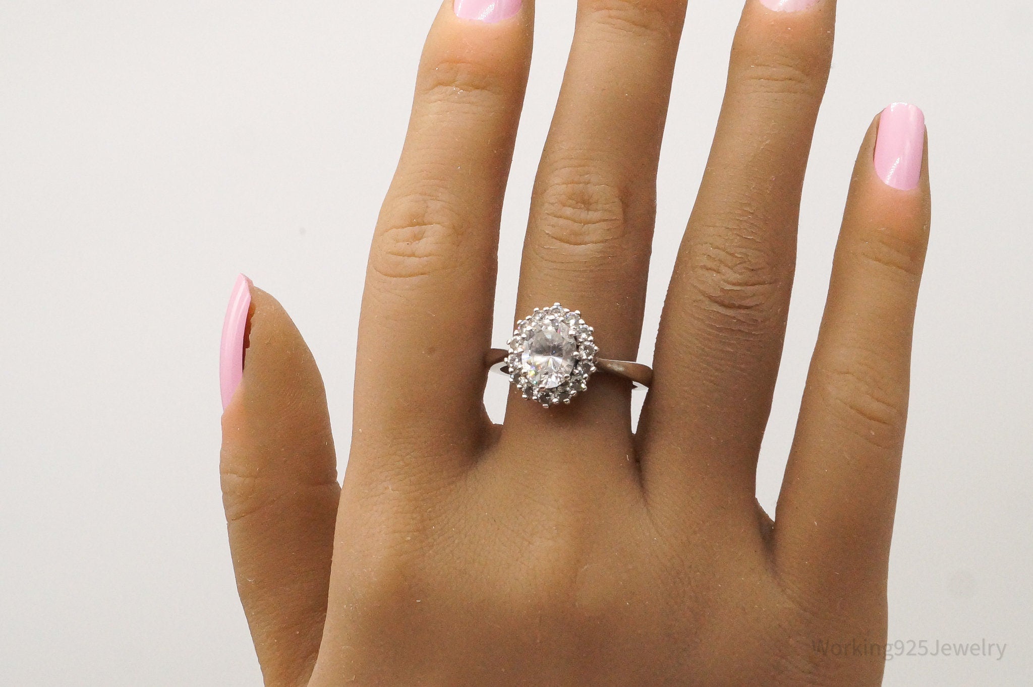 Vintage Cubic Zirconia Sterling Silver Ring - Size 9