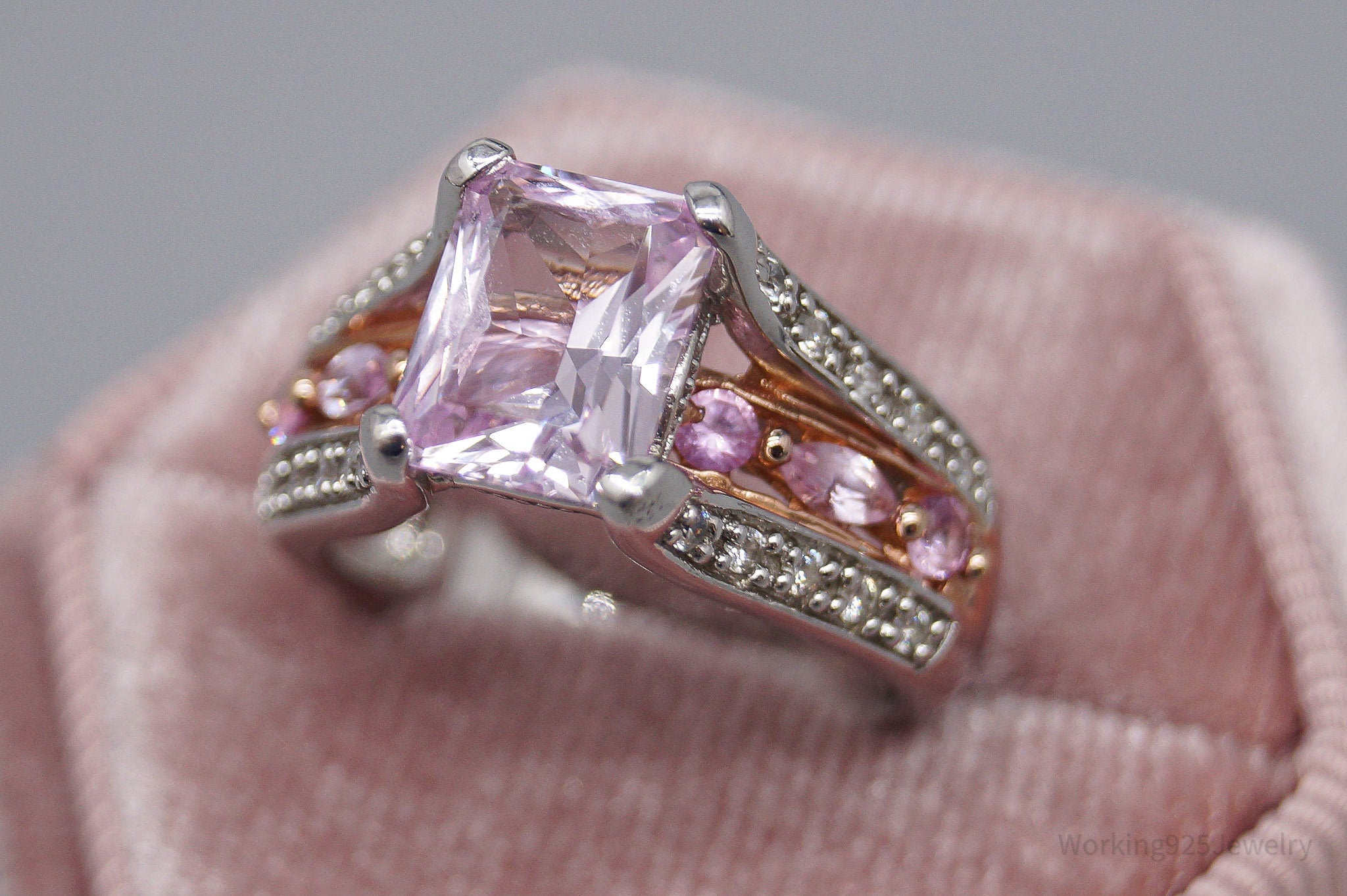 Pink Kunzite Pink Sapphire & Cubic Zirconia Rose Gold Over Sterling Silver Ring SZ 6